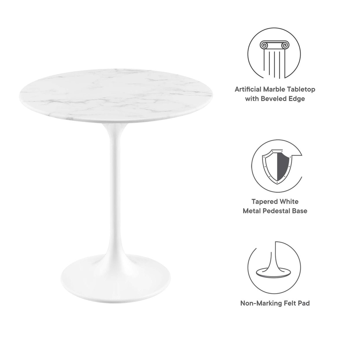 Lippa 20" Round Faux Marble Side Table, White White