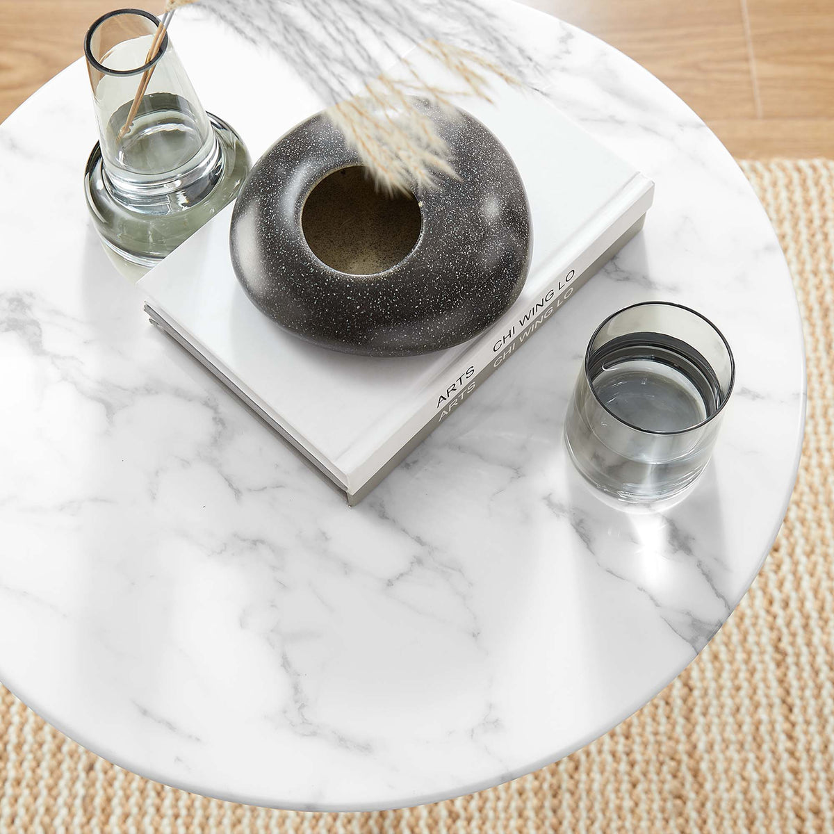 Lippa 20" Round Faux Marble Side Table, White White