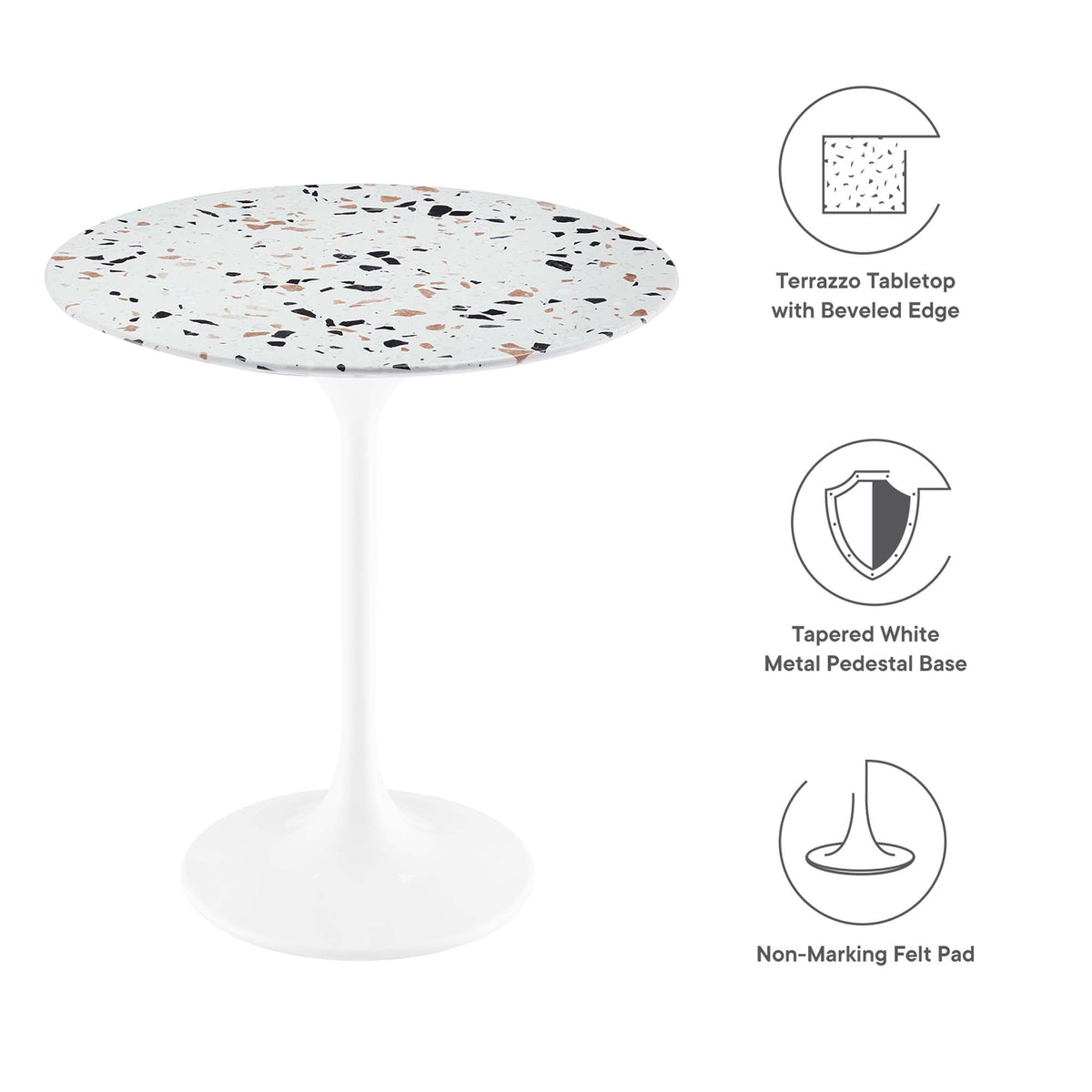 Lippa 20" Round Terrazzo Side Table, White Terrazzo