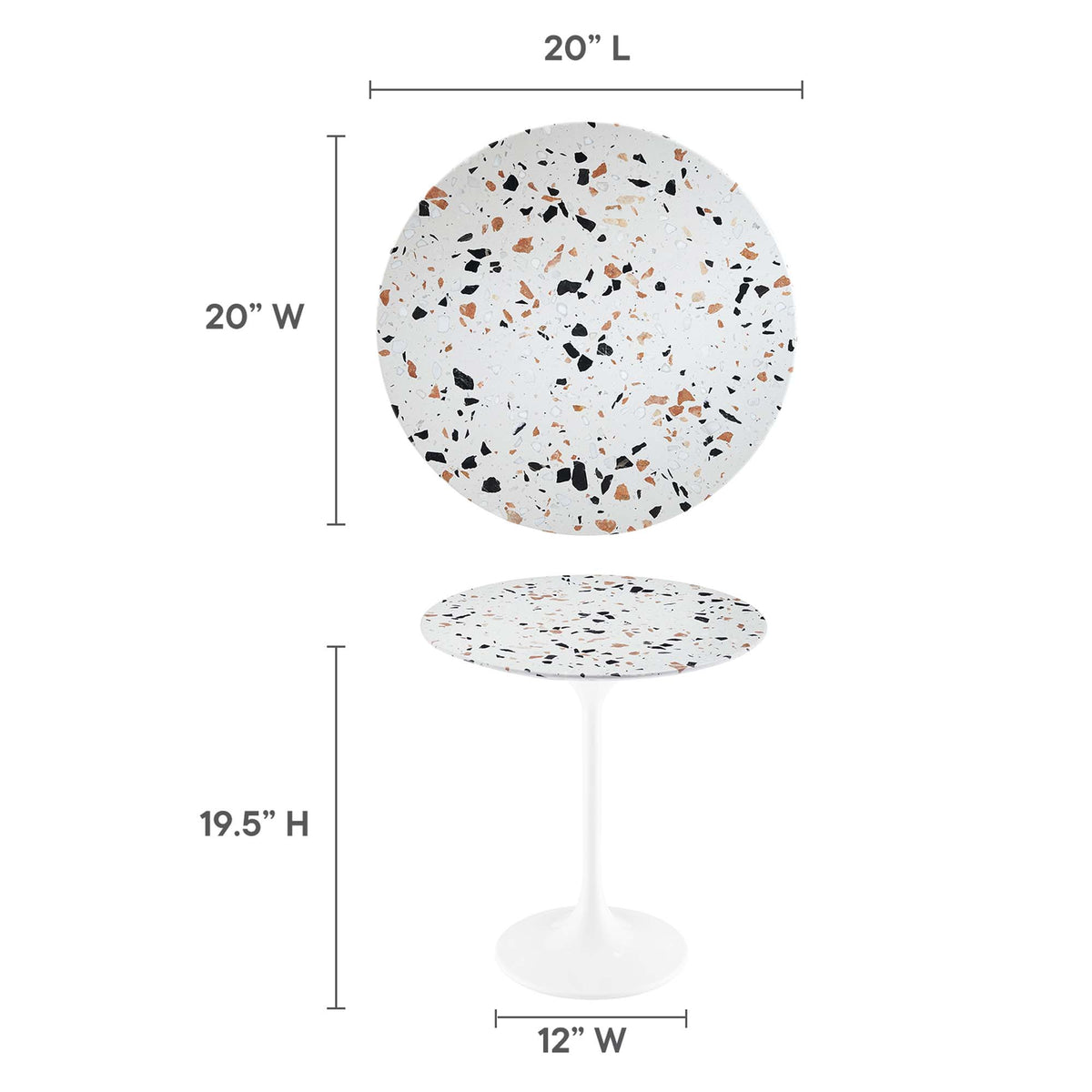 Lippa 20" Round Terrazzo Side Table, White Terrazzo