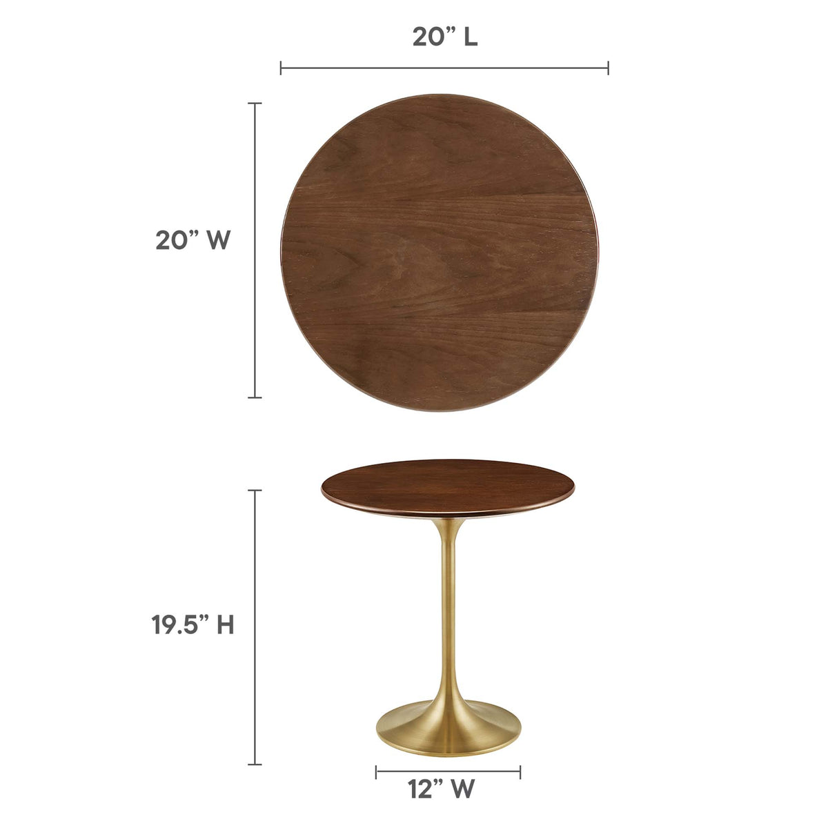 Lippa 20" Round Wood Side Table, Gold Walnut
