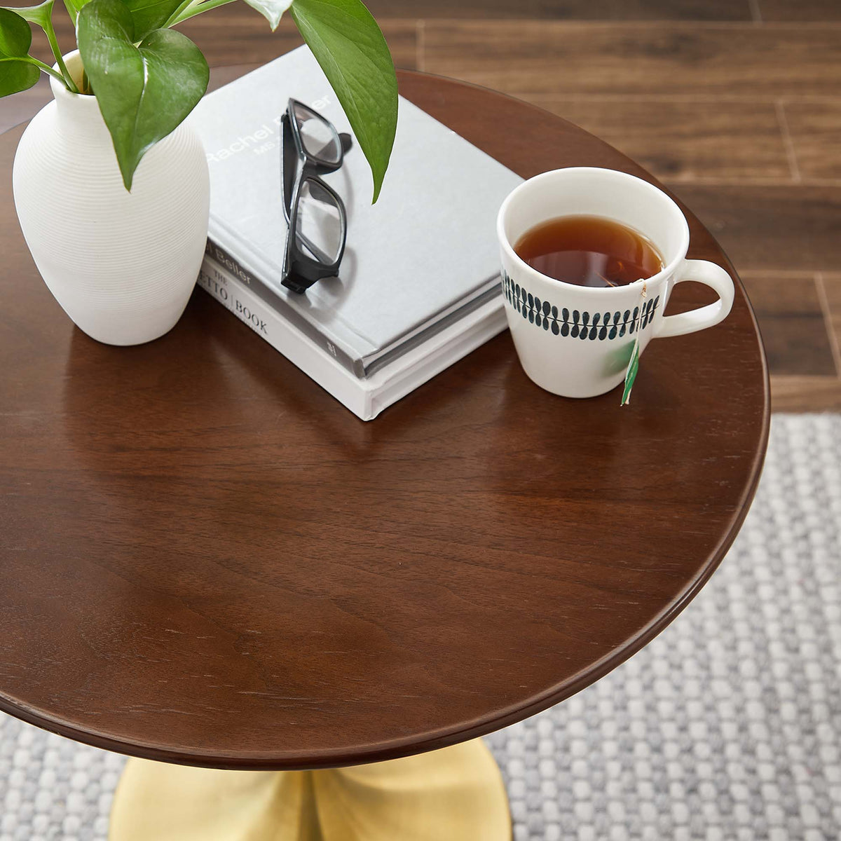 Lippa 20" Round Wood Side Table, Gold Walnut