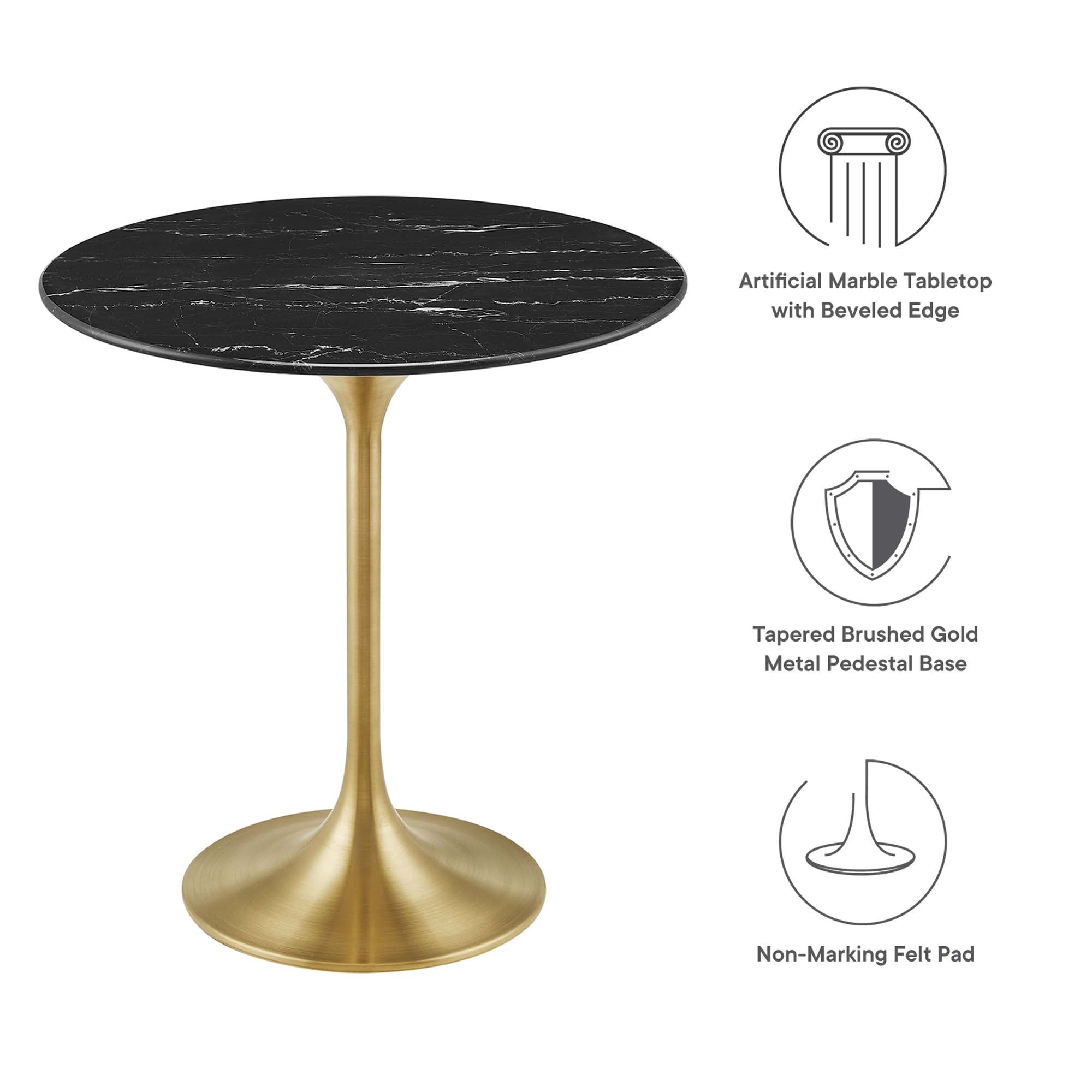 Lippa 20" Round Faux Marble Side Table, Gold Black