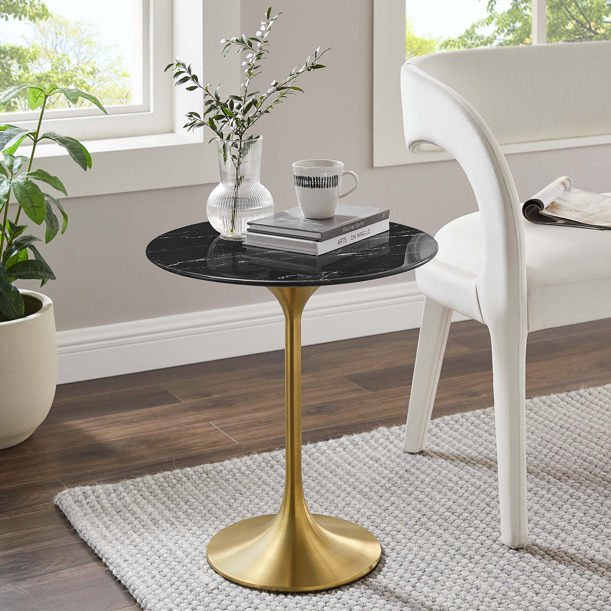Lippa 20" Round Faux Marble Side Table, Gold Black
