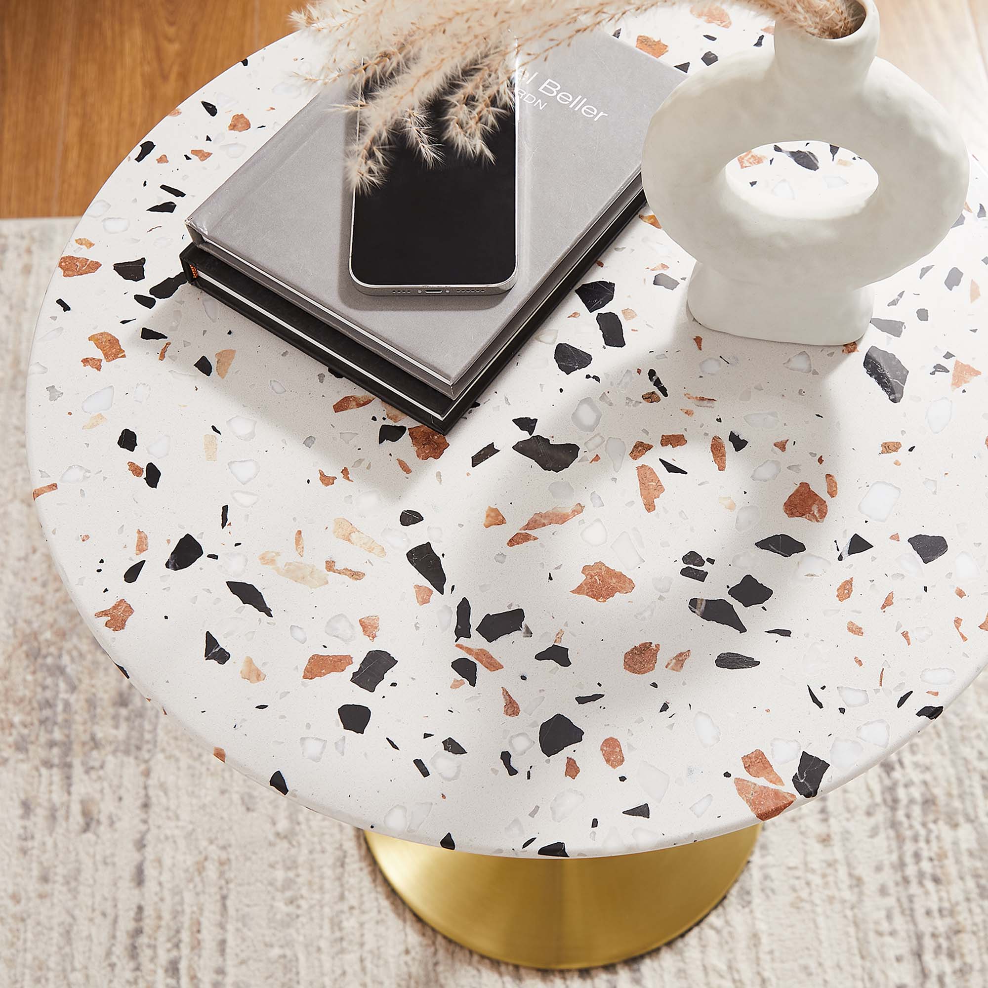 Lippa 20" Round Terrazzo Side Table, Gold Terrazzo