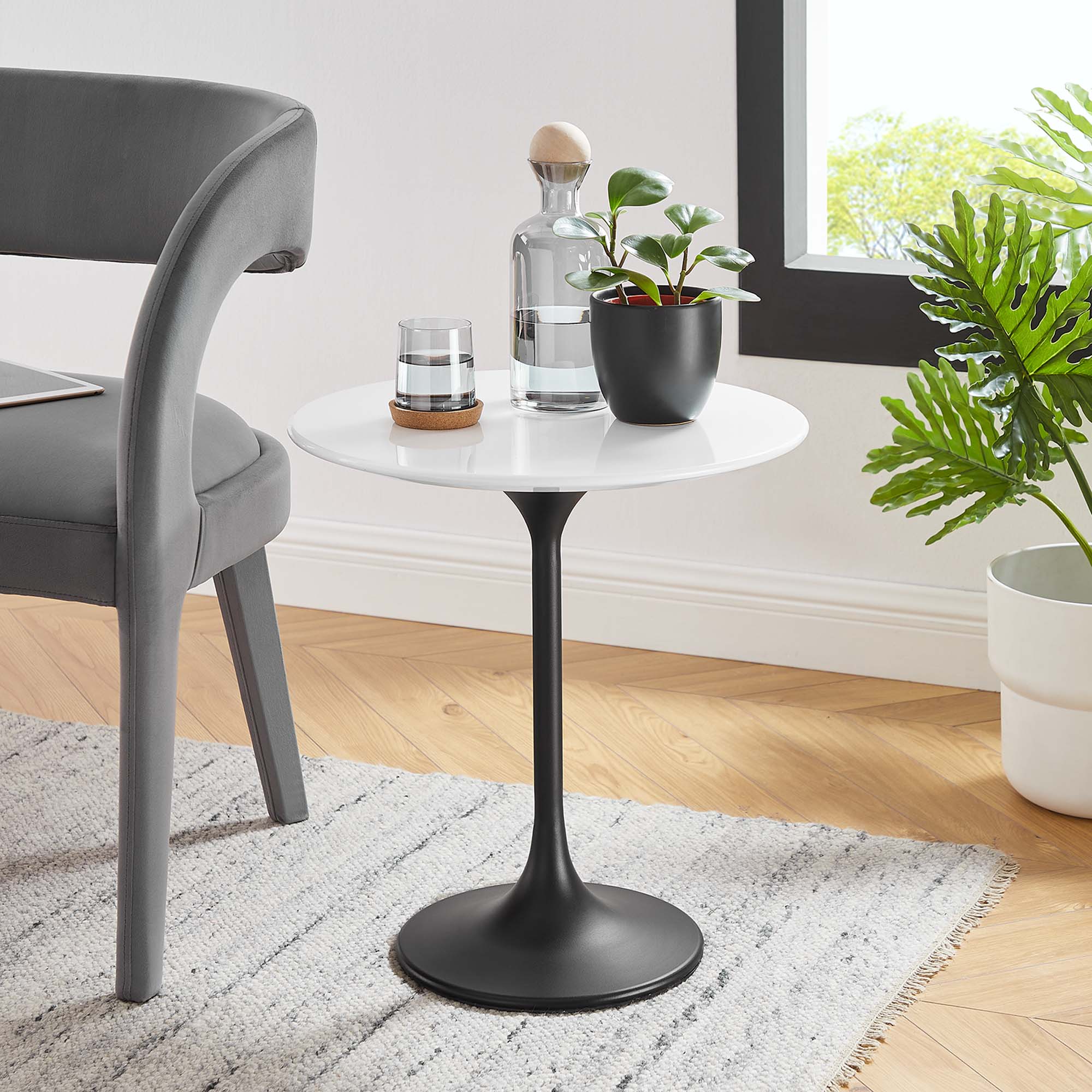 Lippa 20" Round Wood Side Table, Black White