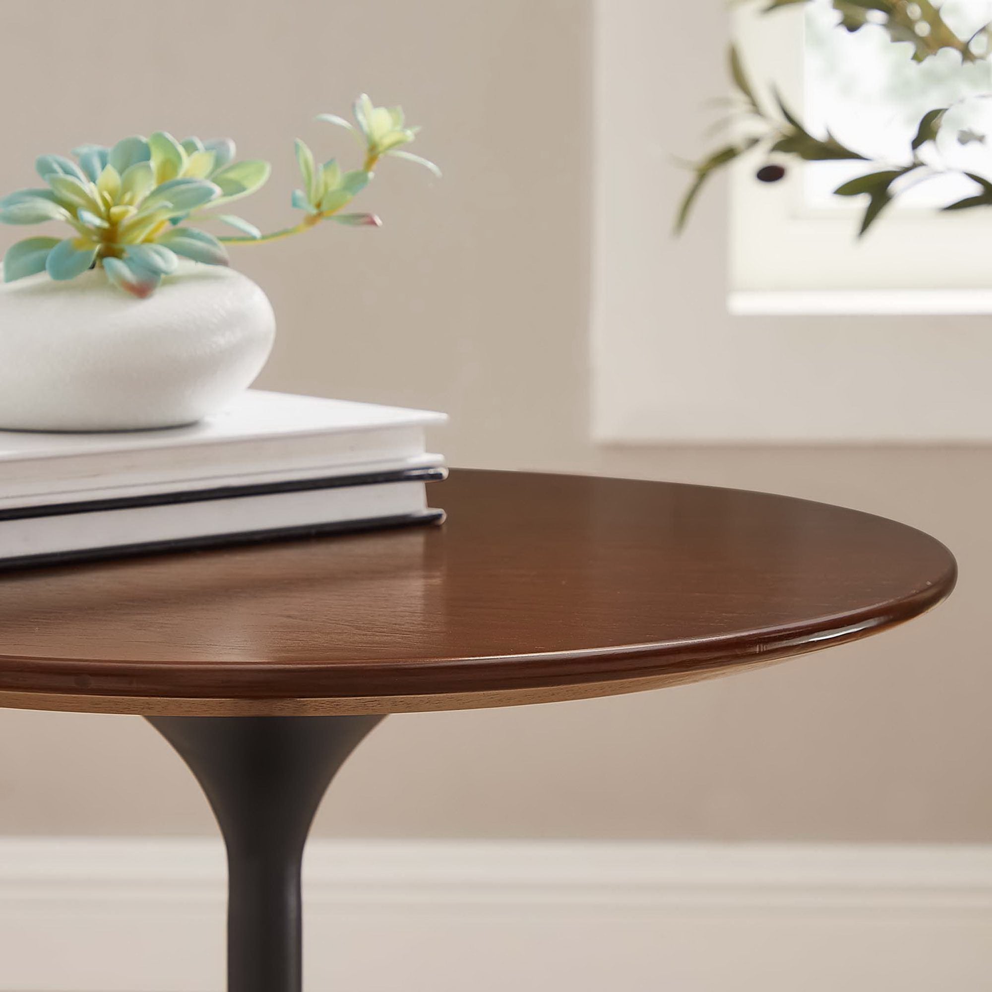 Lippa 20" Round Wood Side Table, Black Walnut