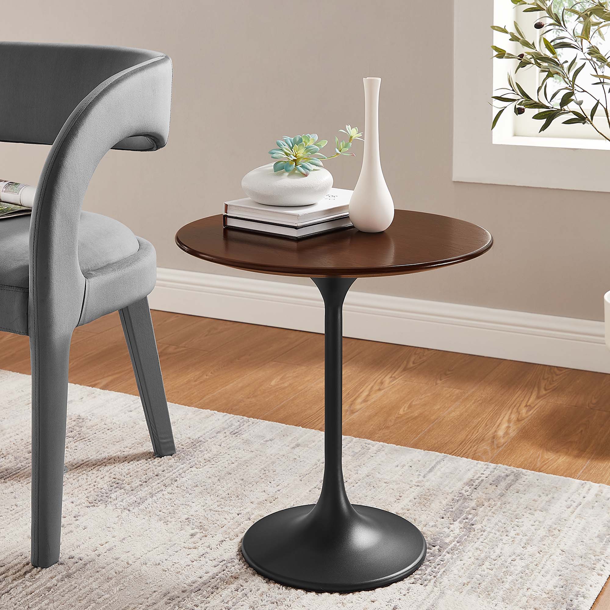 Lippa 20" Round Wood Side Table, Black Walnut