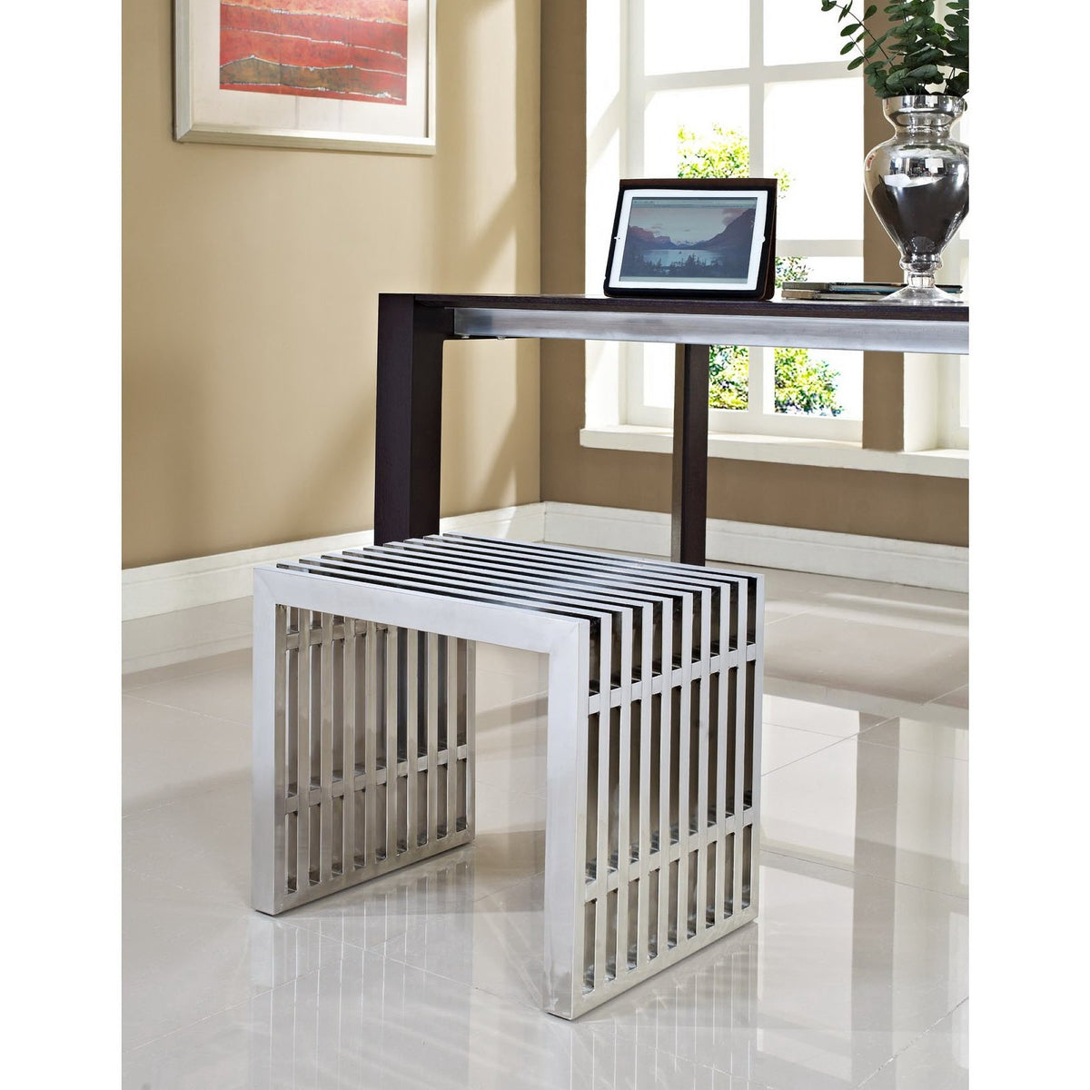 Gridiron Small Stainless Steel Bench, Silver