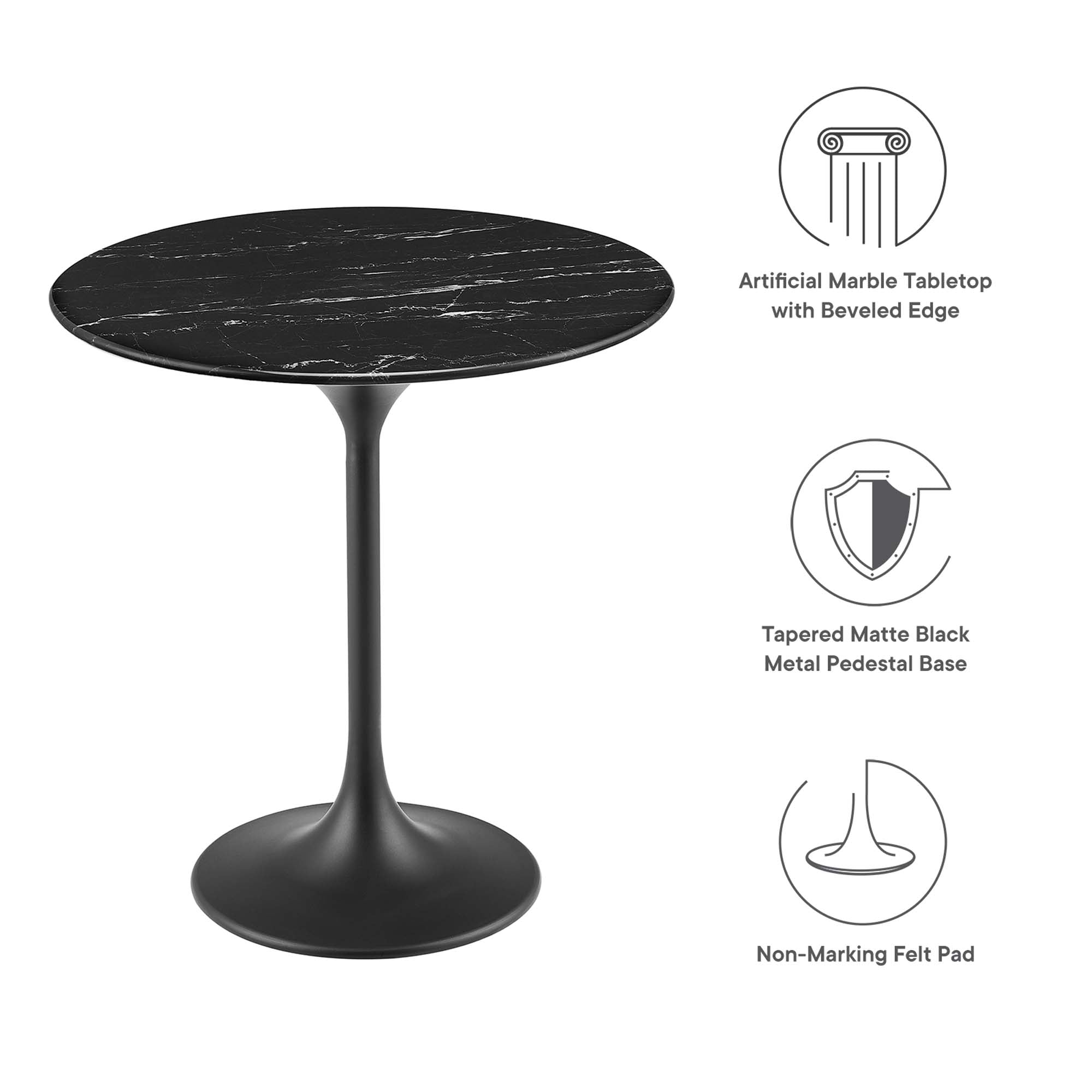 Lippa 20" Round Faux Marble Side Table, Black Black