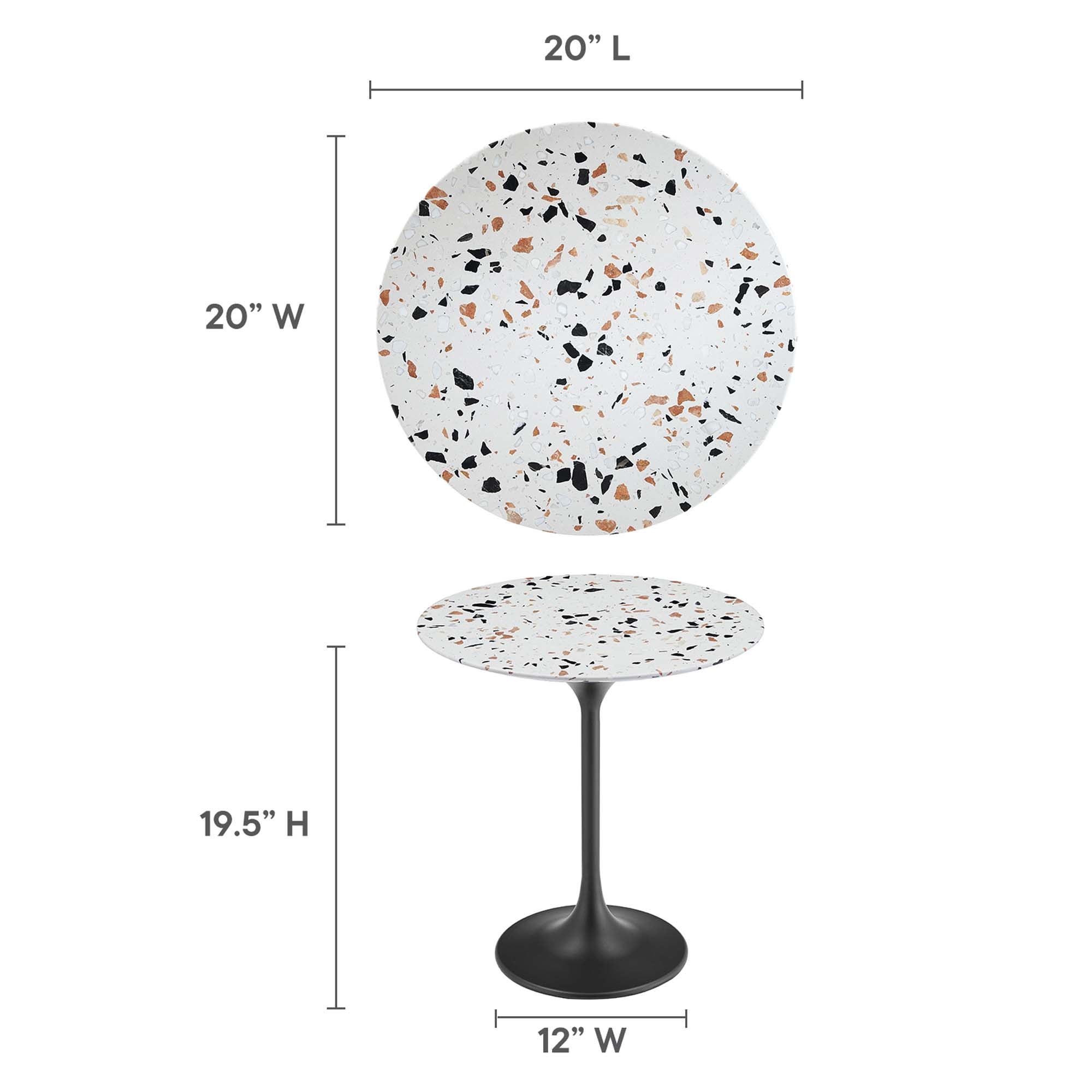 Lippa 20" Round Terrazzo Side Table, Black Terrazzo