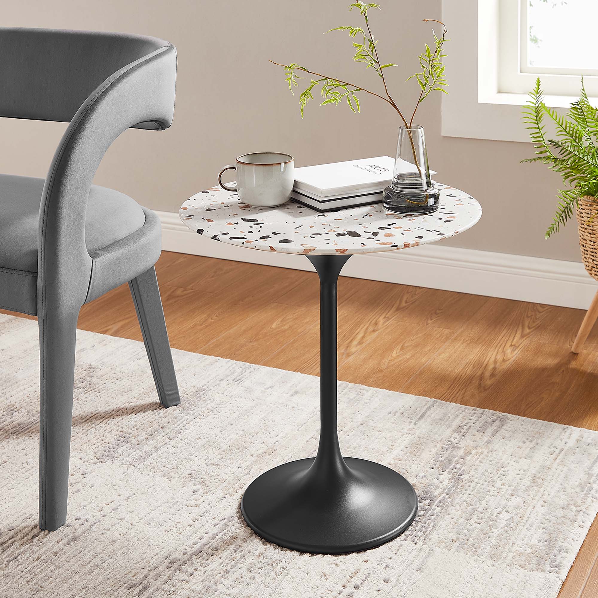 Lippa 20" Round Terrazzo Side Table, Black Terrazzo