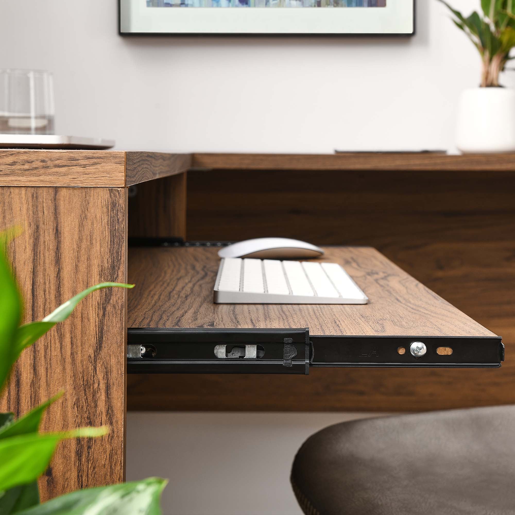 Venture L-Shaped Wood Office Desk, Walnut