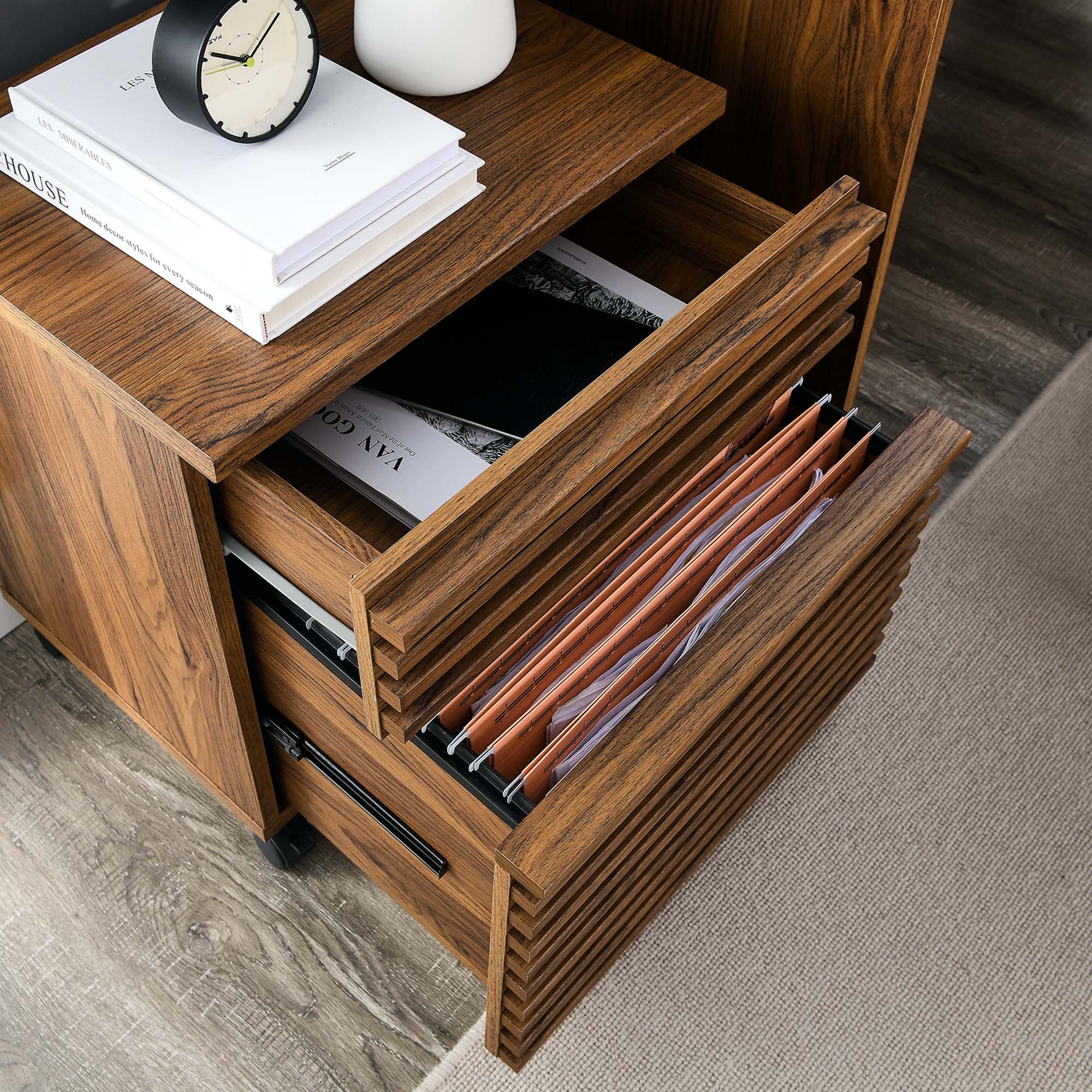Render Wood File Cabinet, Walnut