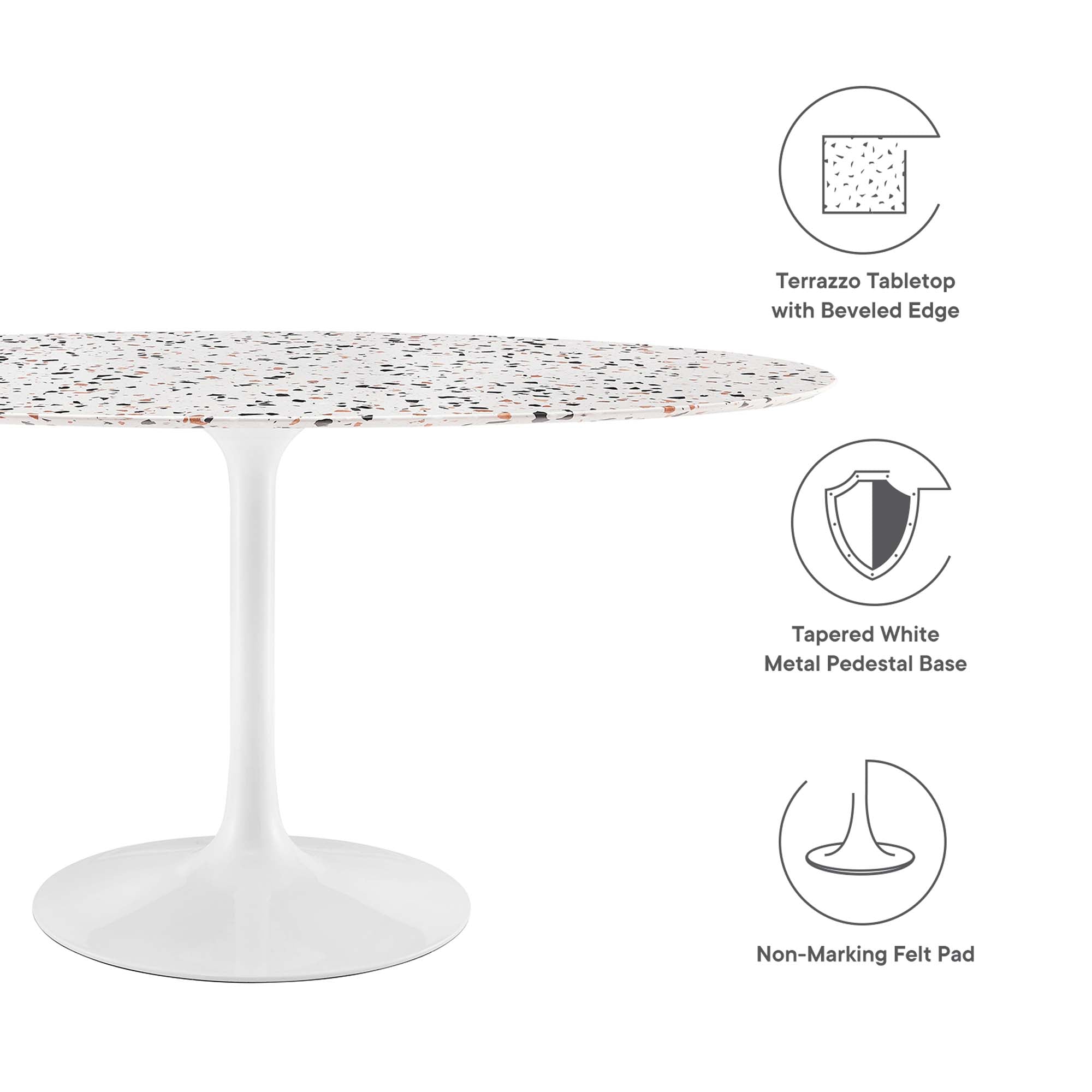 Lippa 60" Oval Terrazzo Dining Table, White White