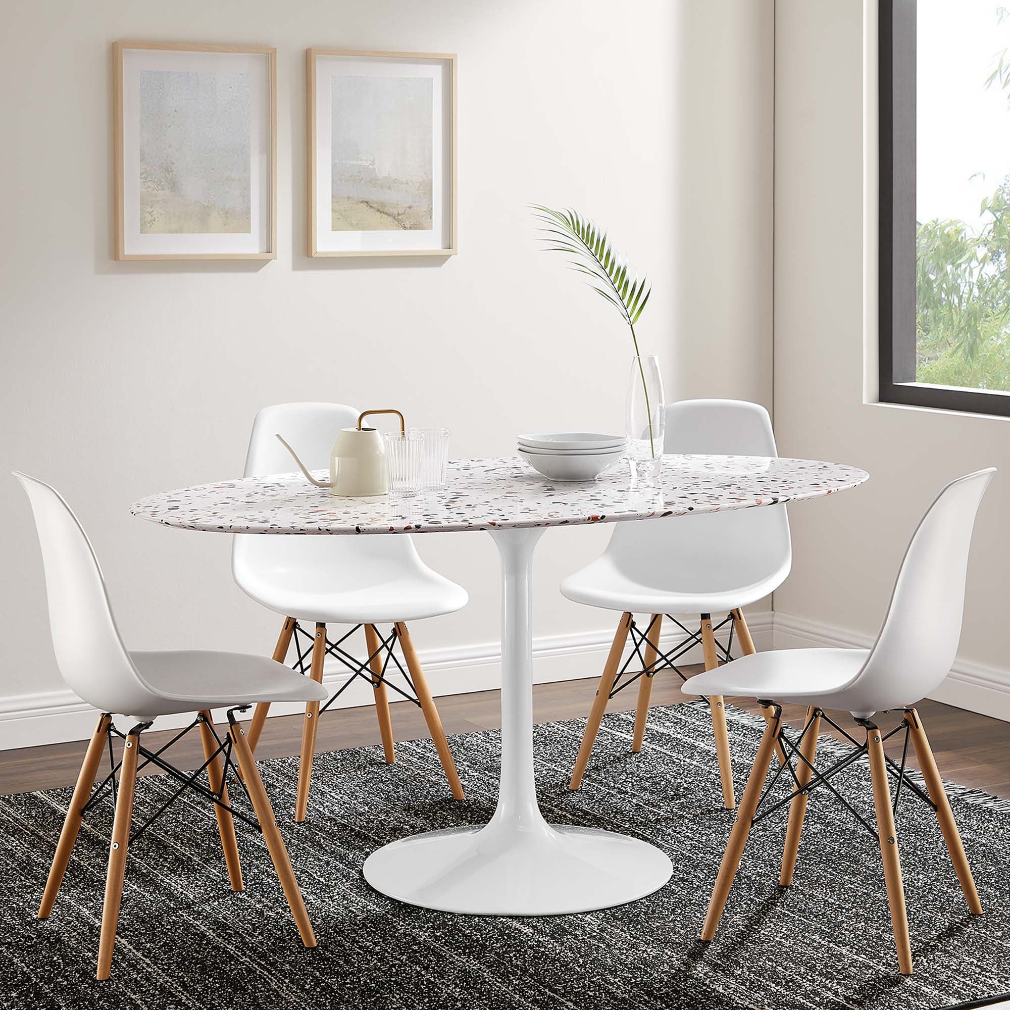 Lippa 60" Oval Terrazzo Dining Table, White White
