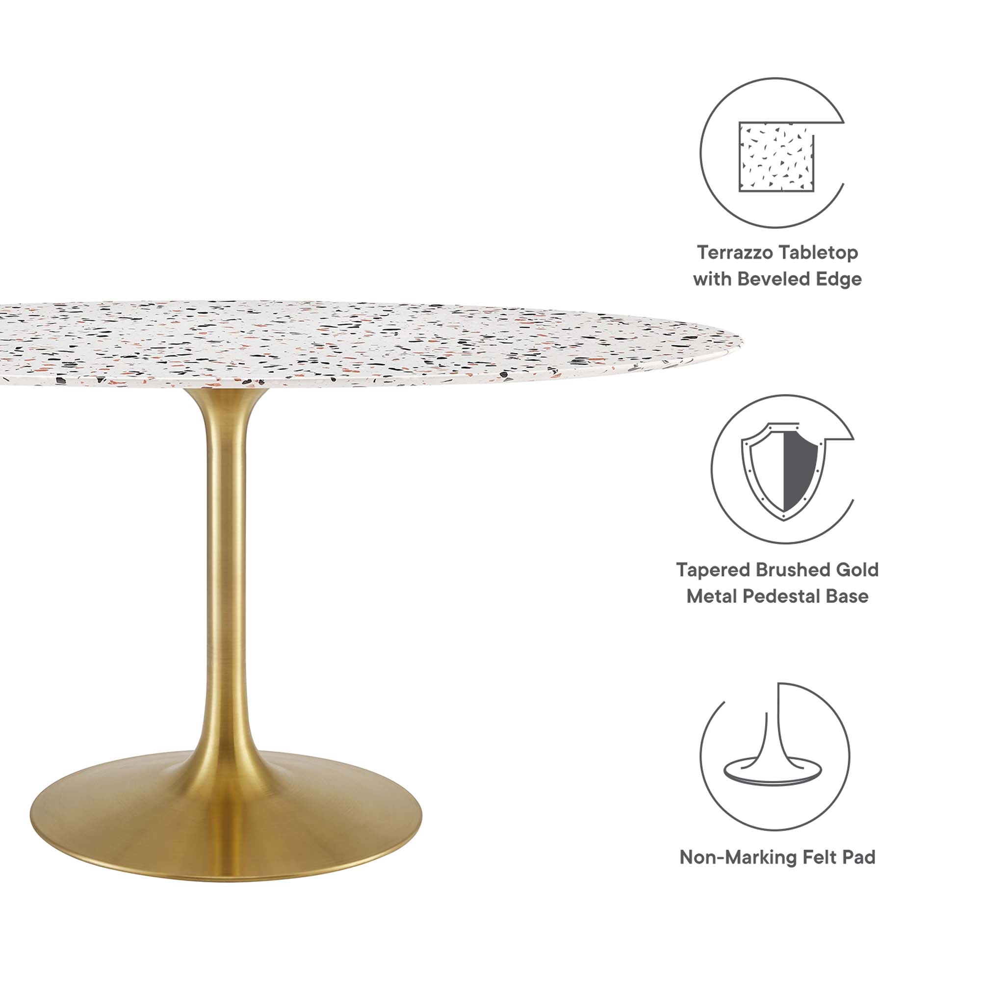 Lippa 60" Oval Terrazzo Dining Table, Gold White