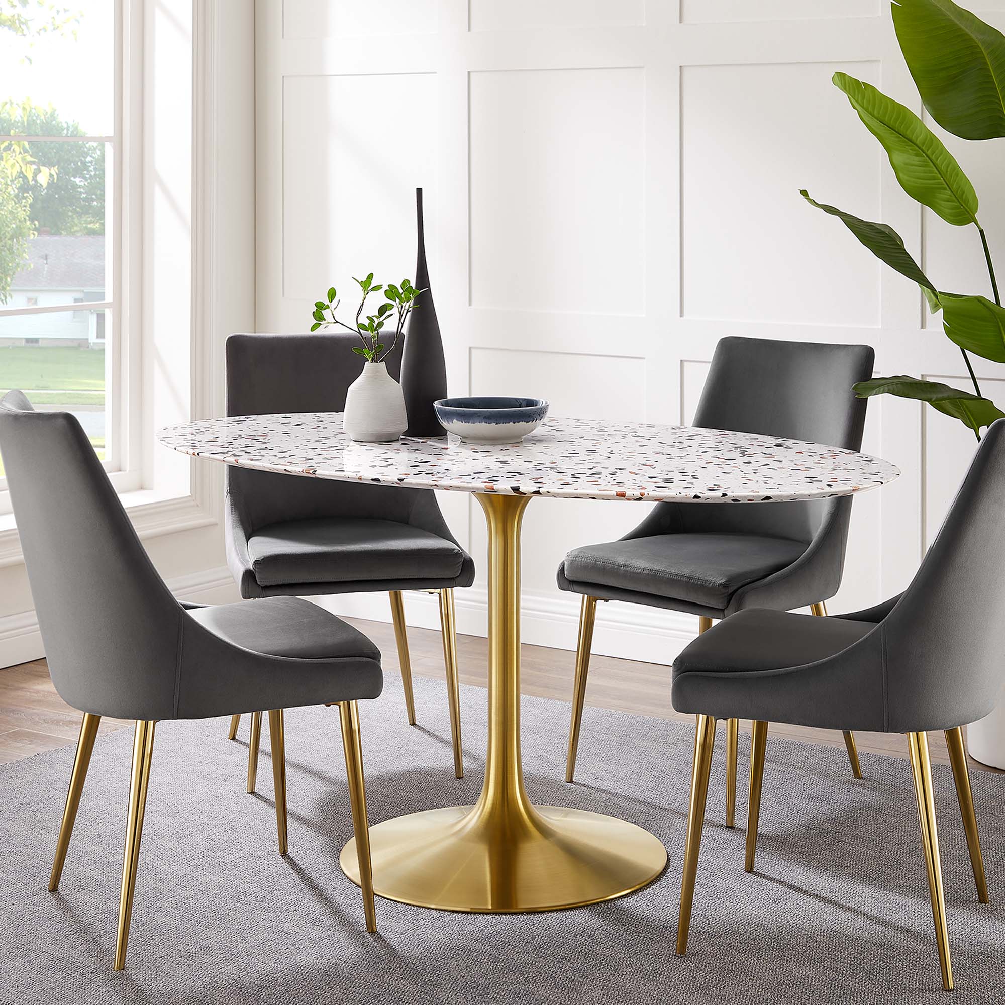 Lippa 60" Oval Terrazzo Dining Table, Gold White