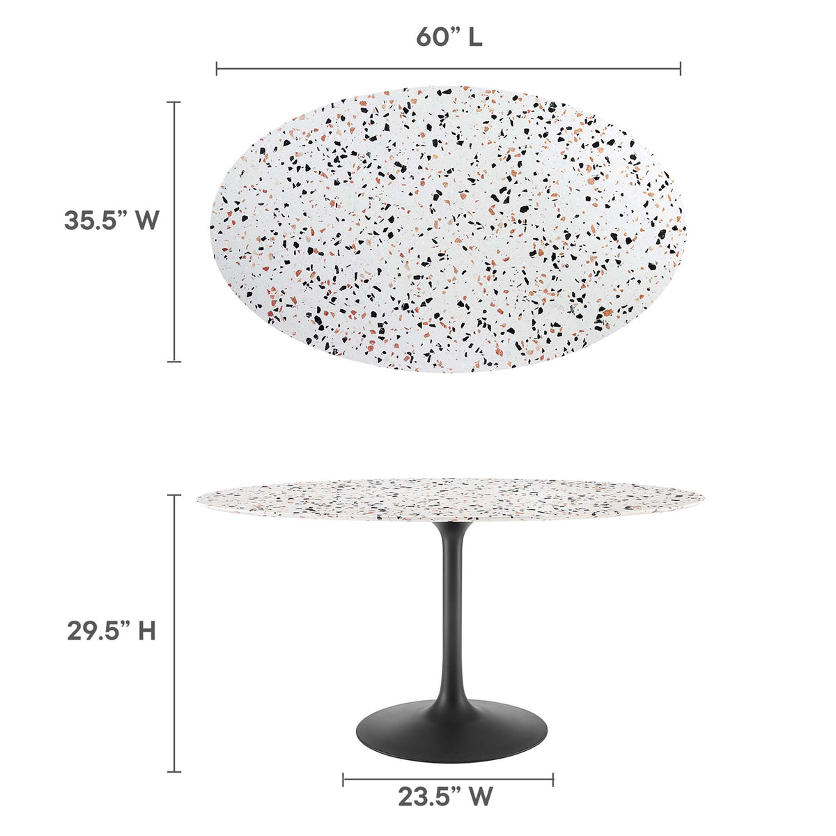 Lippa 60" Oval Terrazzo Dining Table, Black White