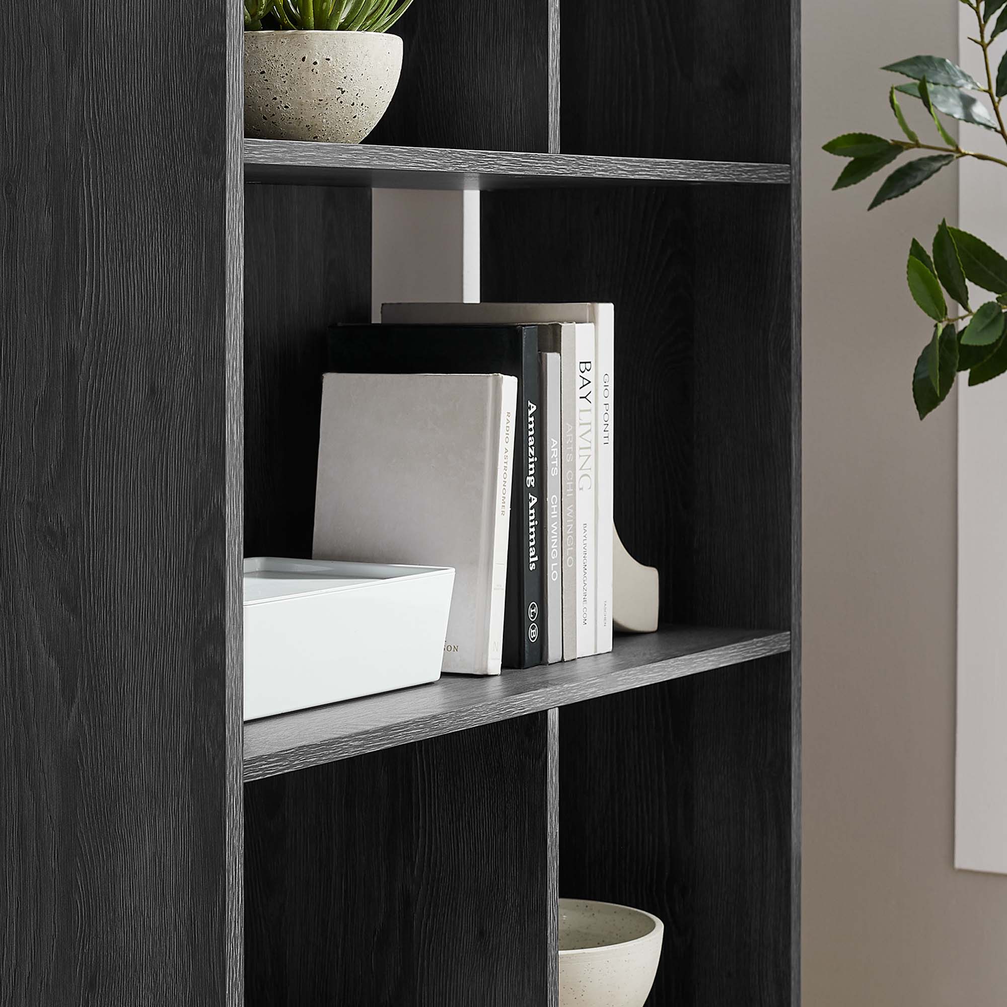 Transmit 5 Shelf Wood Grain Bookcase, Charcoal