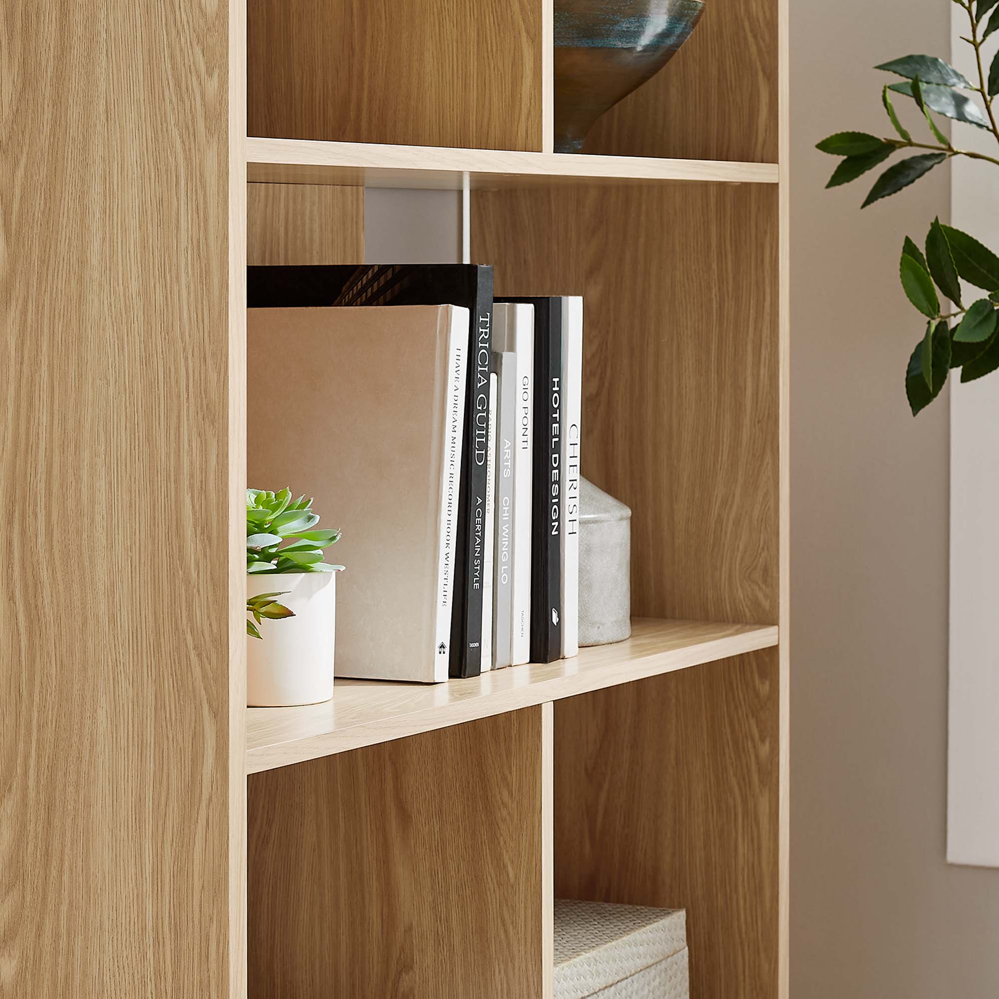 Transmit 5 Shelf Wood Grain Bookcase, Oak