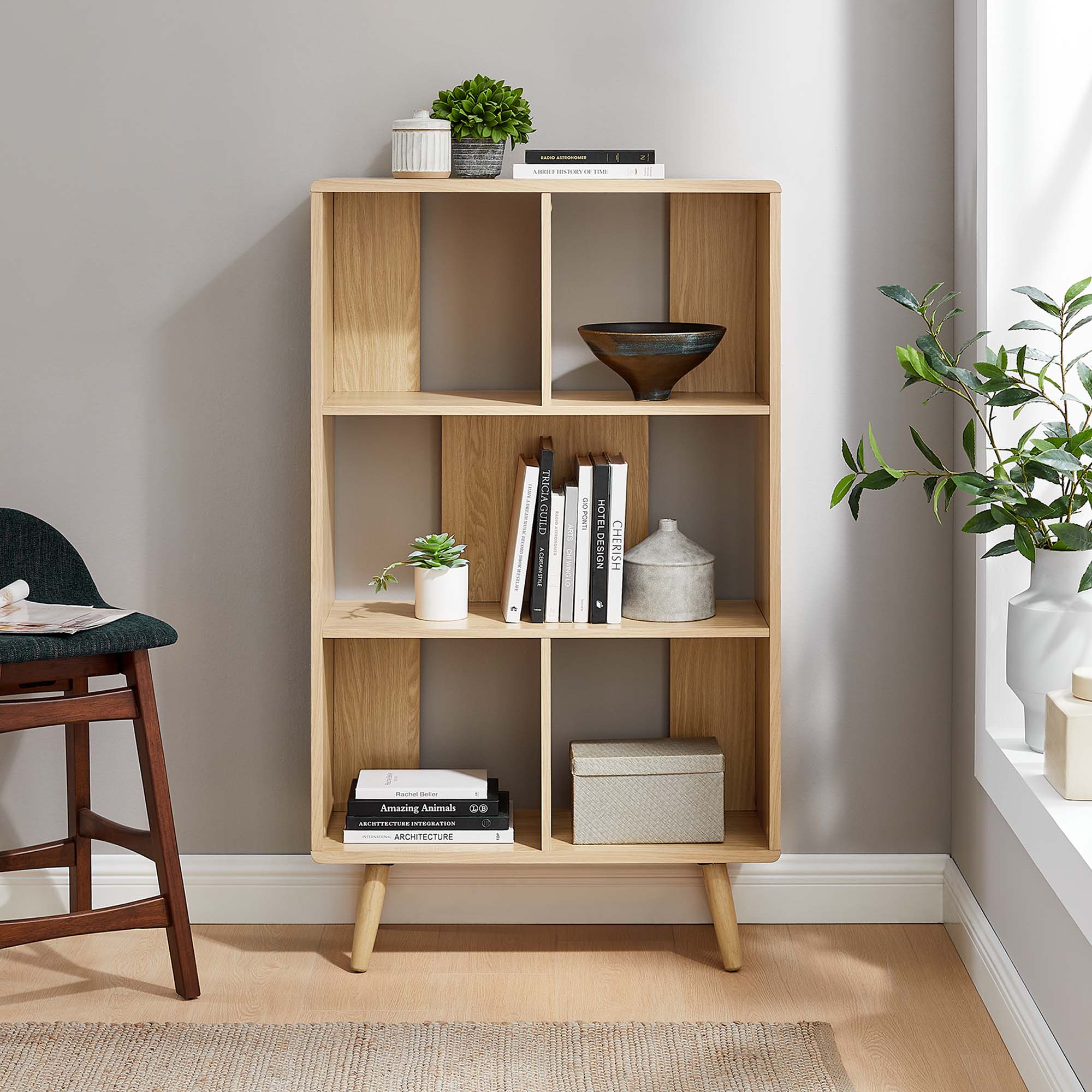 Transmit 5 Shelf Wood Grain Bookcase, Oak