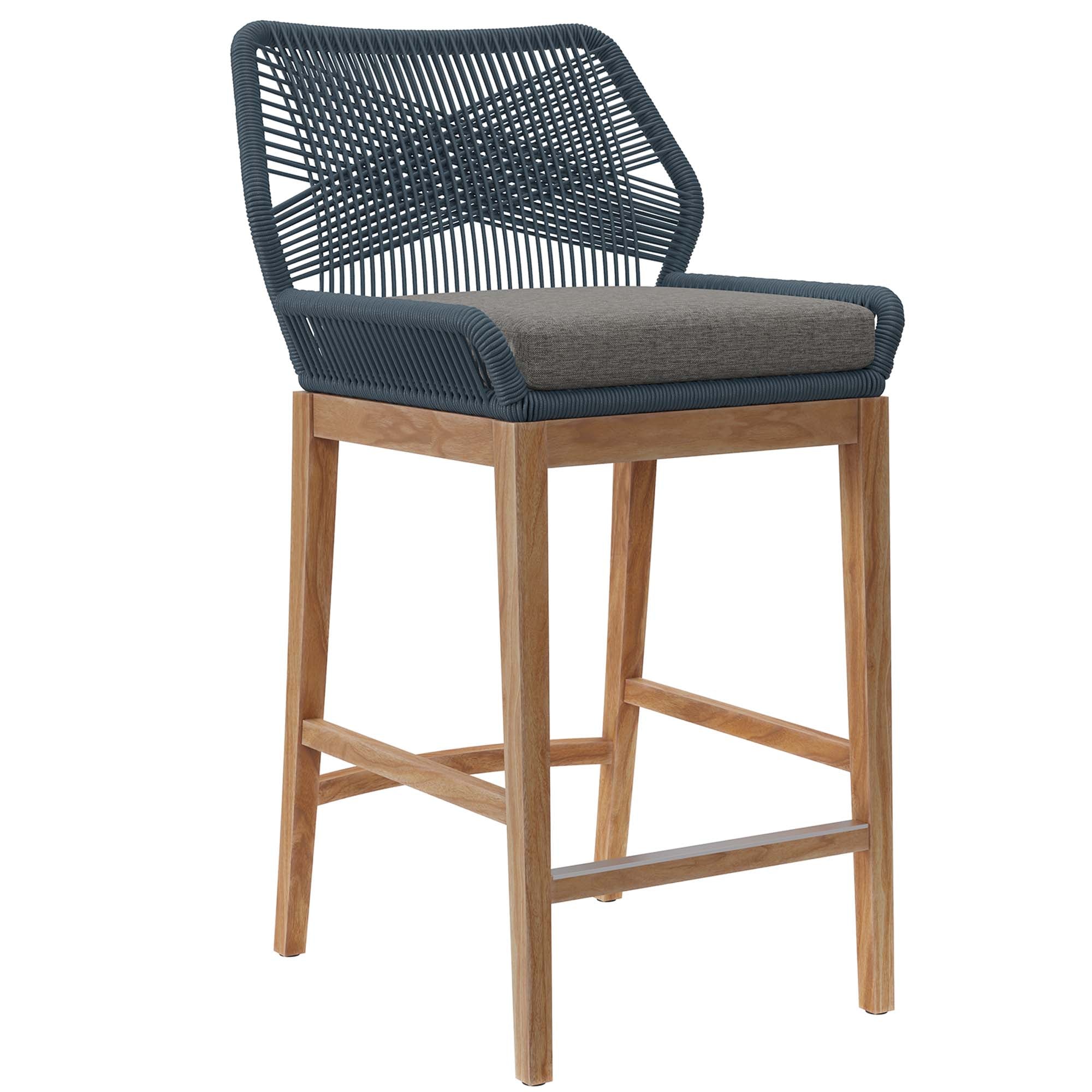 Wellspring Outdoor Patio Teak Wood Bar Stool, Blue Graphite