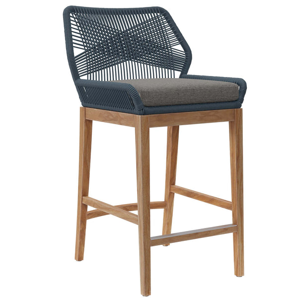 Wellspring Outdoor Patio Teak Wood Bar Stool, Blue Graphite