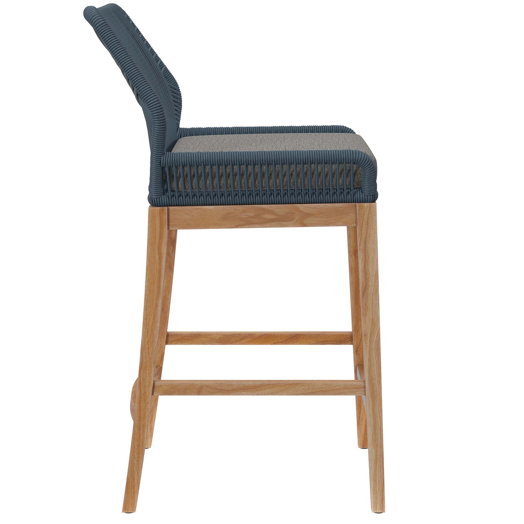 Wellspring Outdoor Patio Teak Wood Bar Stool, Blue Graphite