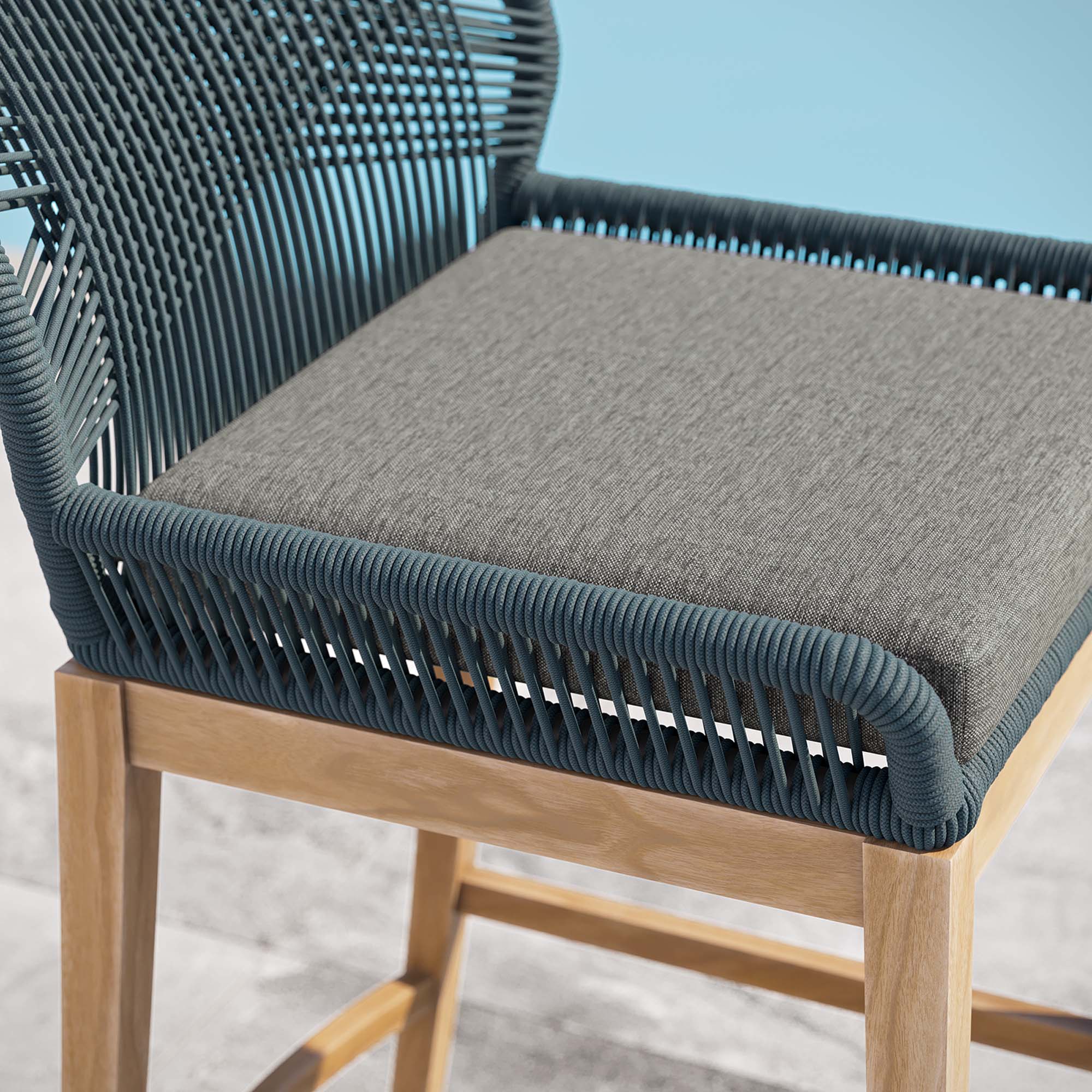 Wellspring Outdoor Patio Teak Wood Bar Stool, Blue Graphite