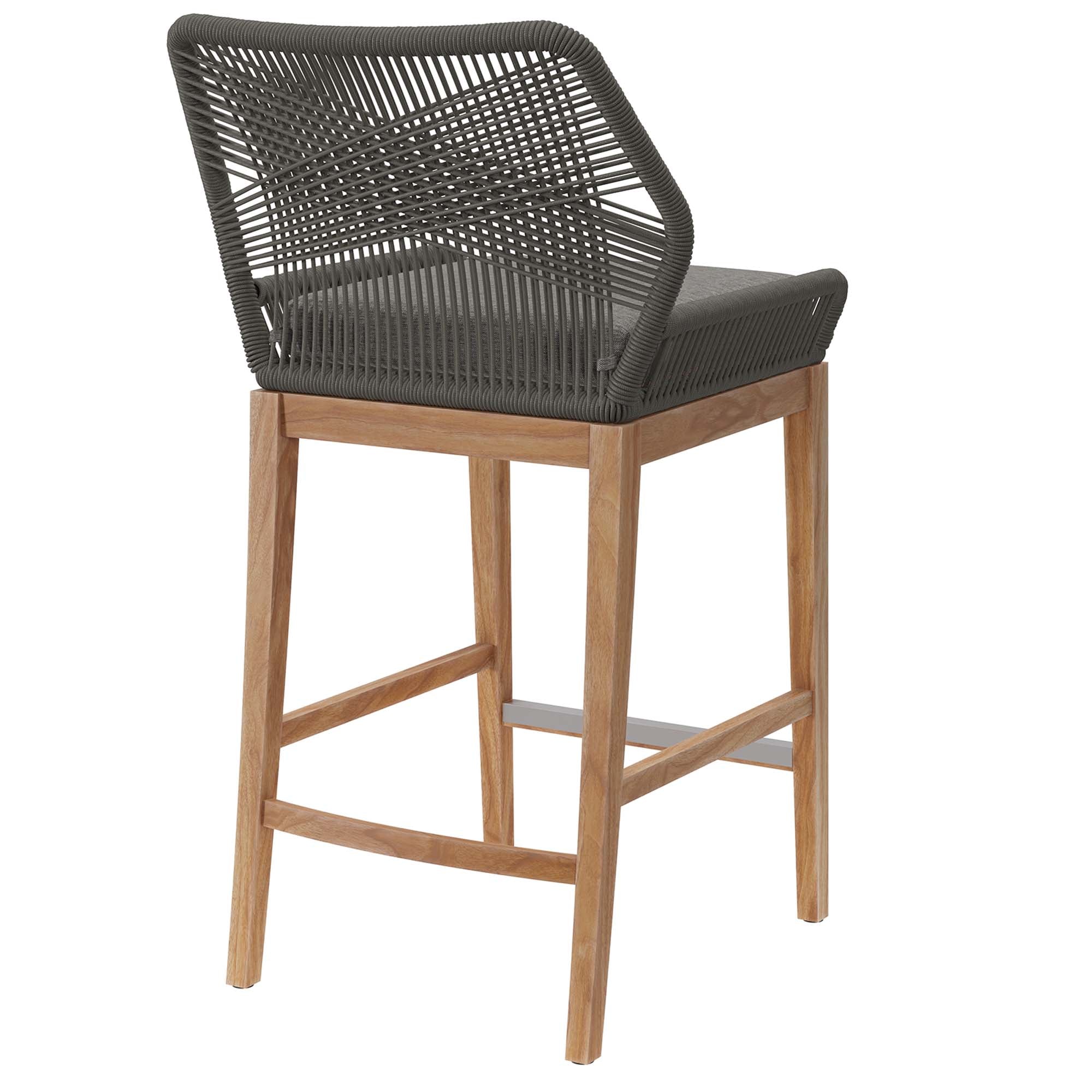 Wellspring Outdoor Patio Teak Wood Bar Stool, Gray Graphite