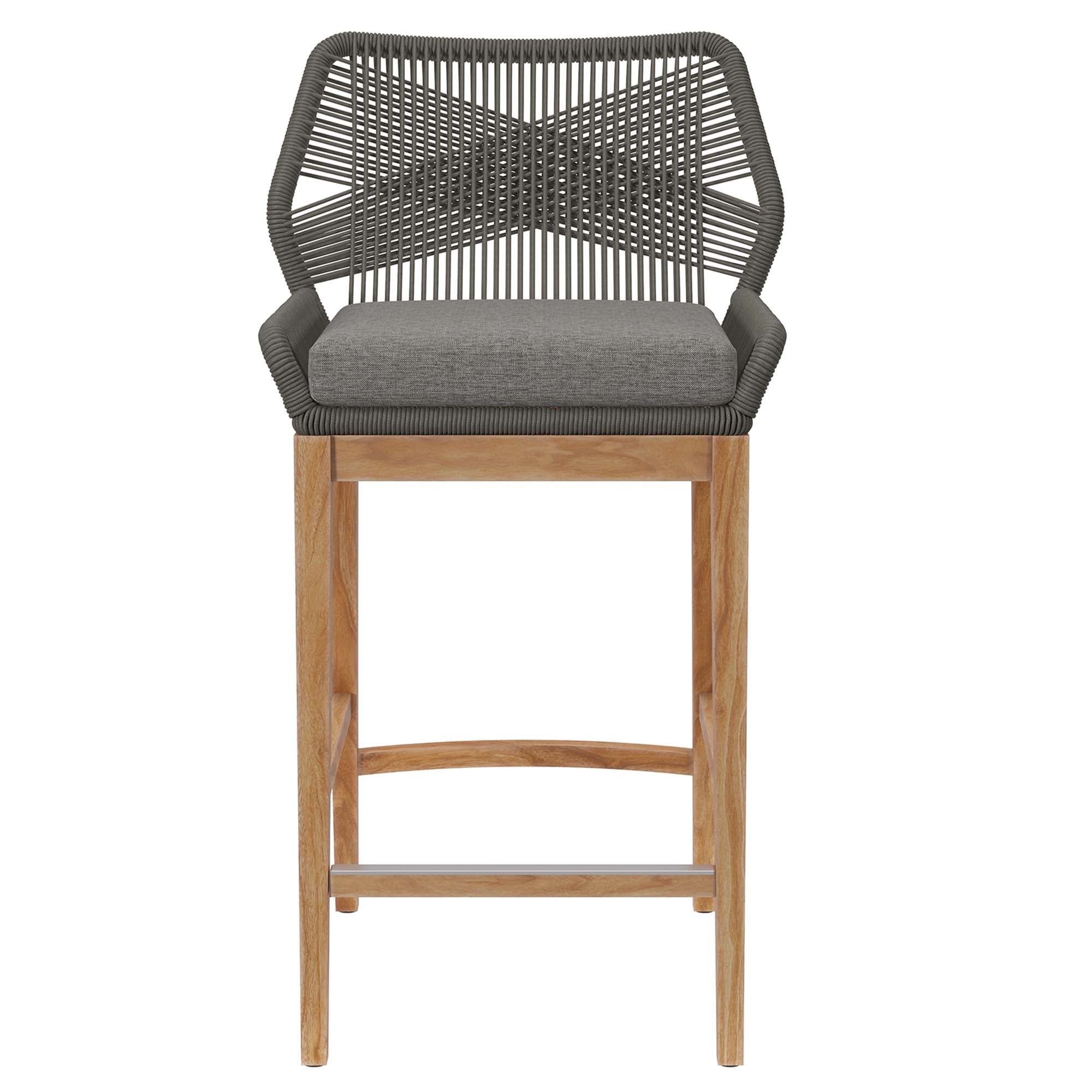 Wellspring Outdoor Patio Teak Wood Bar Stool, Gray Graphite