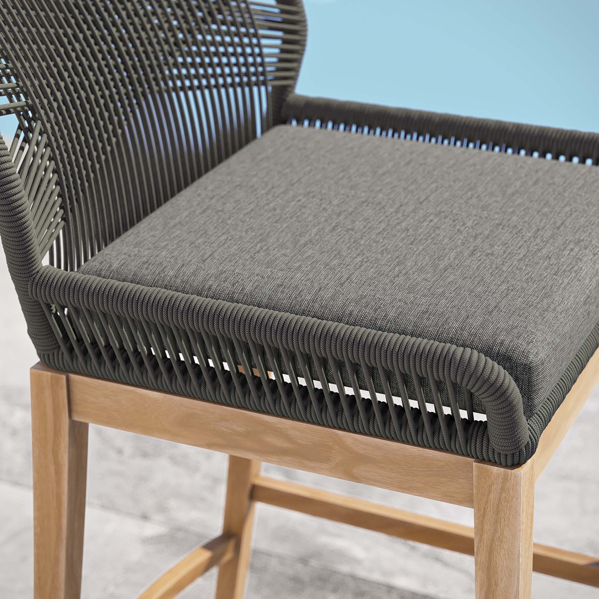 Wellspring Outdoor Patio Teak Wood Bar Stool, Gray Graphite