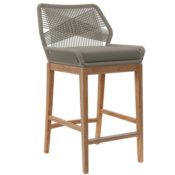 Wellspring Outdoor Patio Teak Wood Bar Stool, Light Gray Greige