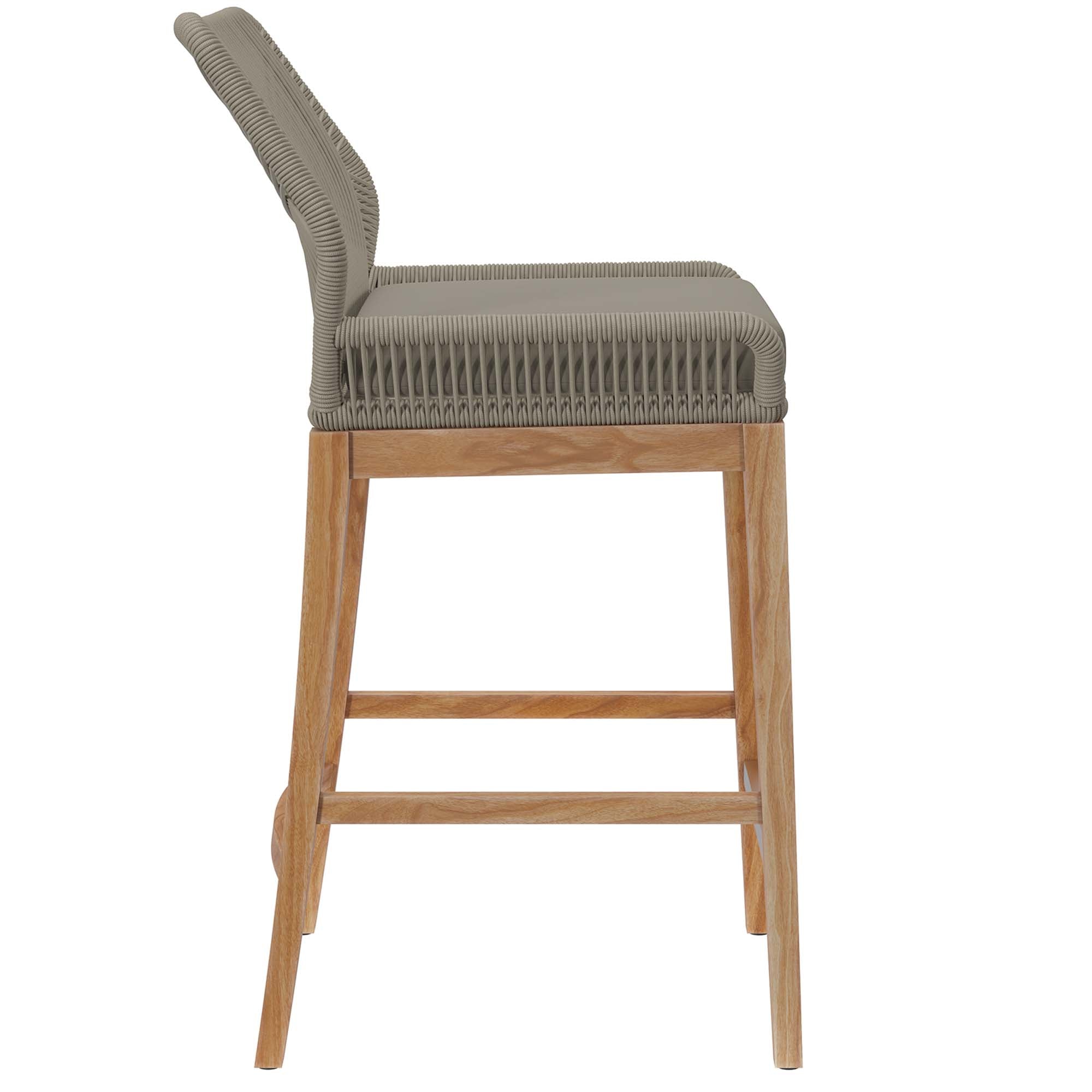 Wellspring Outdoor Patio Teak Wood Bar Stool, Light Gray Greige