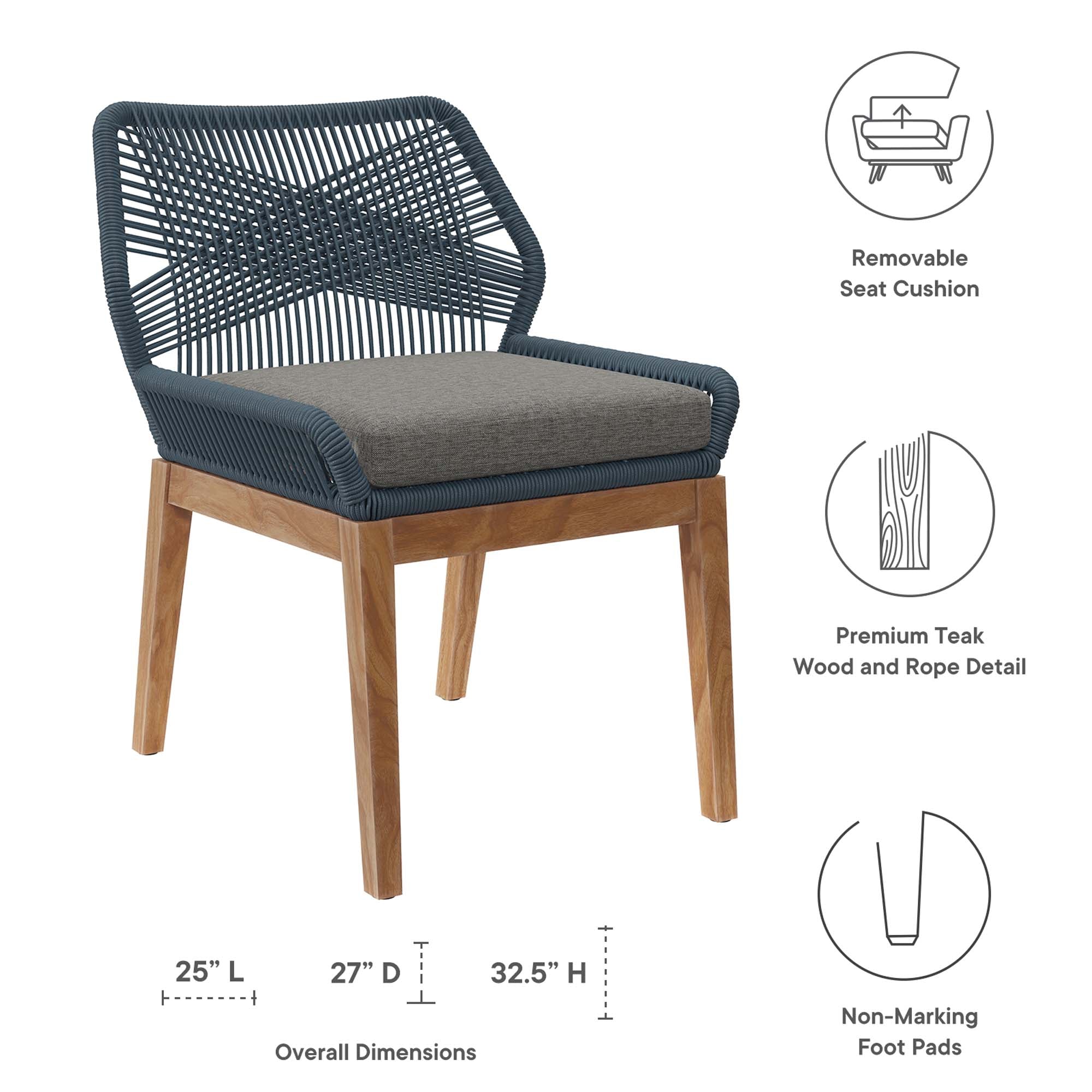 Wellspring Outdoor Patio Teak Wood Dining Chair, Blue Graphite