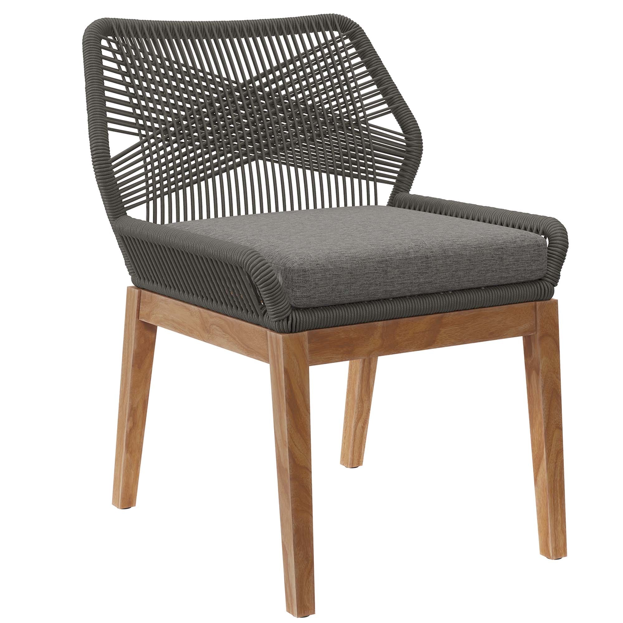 Wellspring Outdoor Patio Teak Wood Dining Chair, Gray Graphite