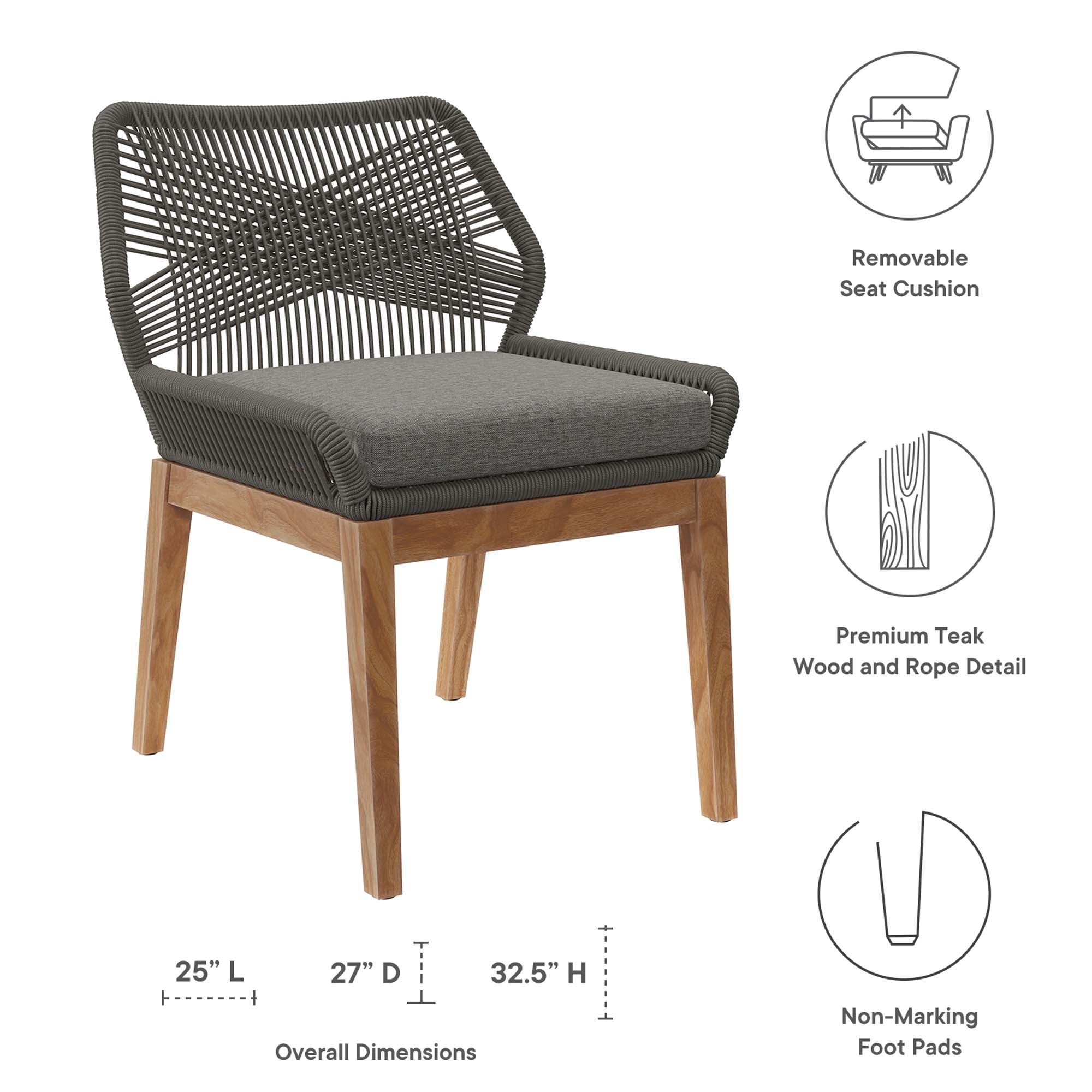 Wellspring Outdoor Patio Teak Wood Dining Chair, Gray Graphite