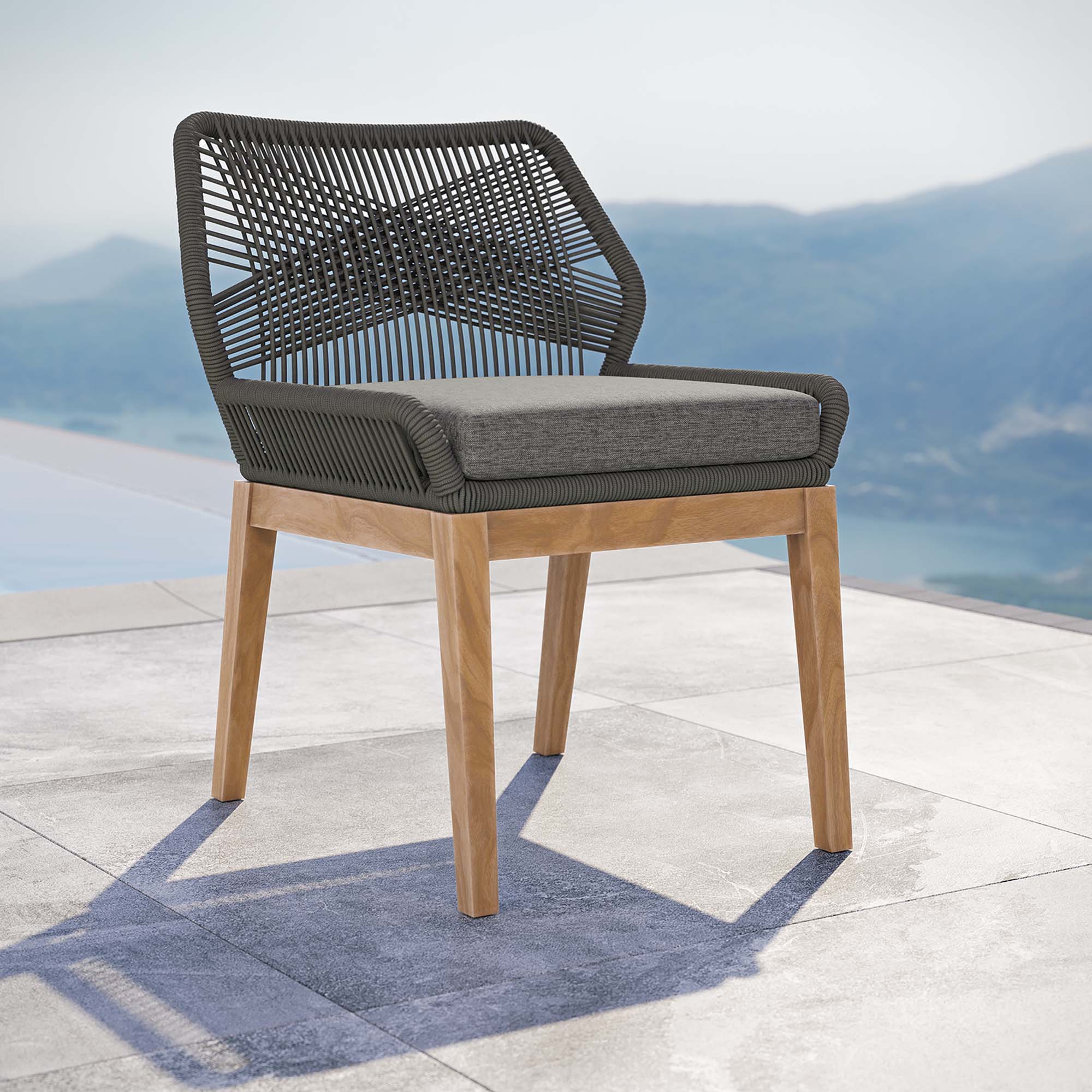Wellspring Outdoor Patio Teak Wood Dining Chair, Gray Graphite