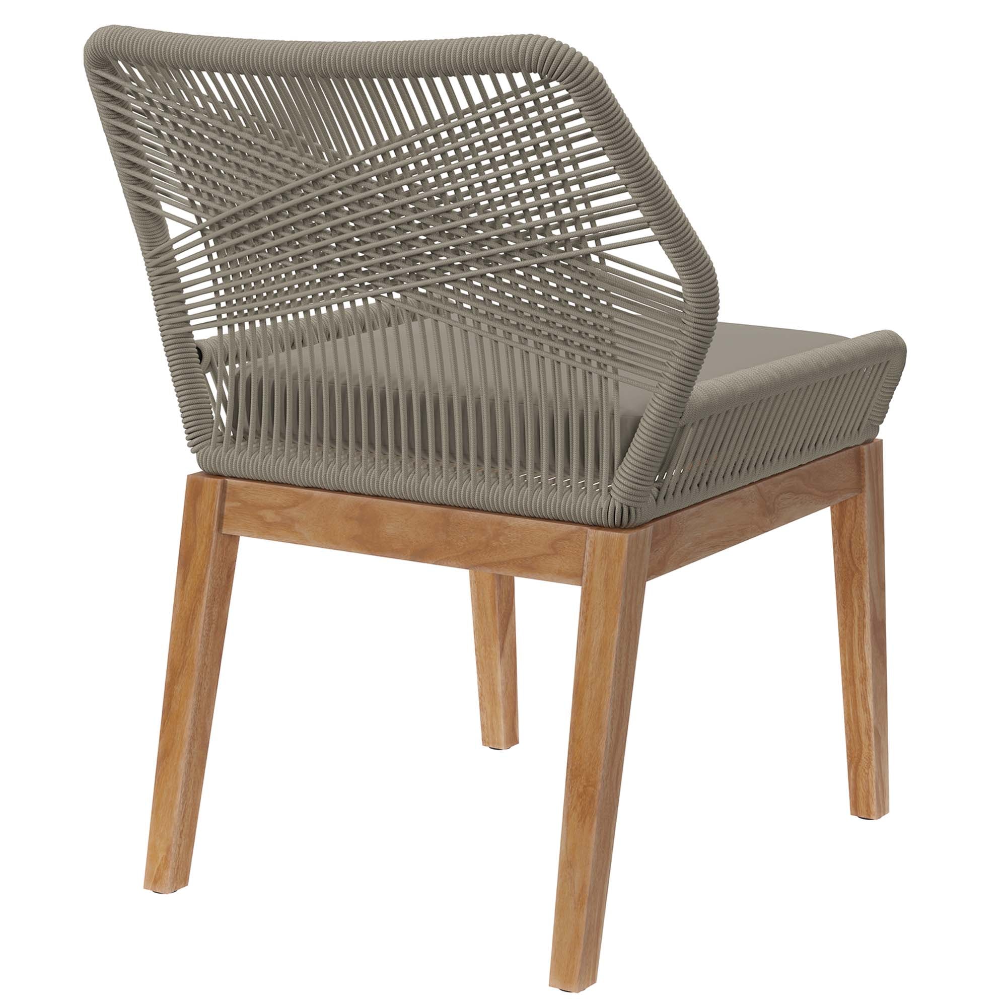 Wellspring Outdoor Patio Teak Wood Dining Chair, Light Gray Greige