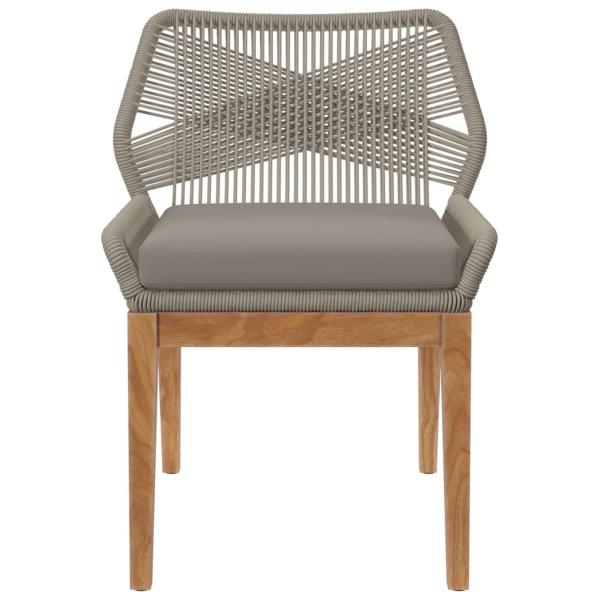 Wellspring Outdoor Patio Teak Wood Dining Chair, Light Gray Greige