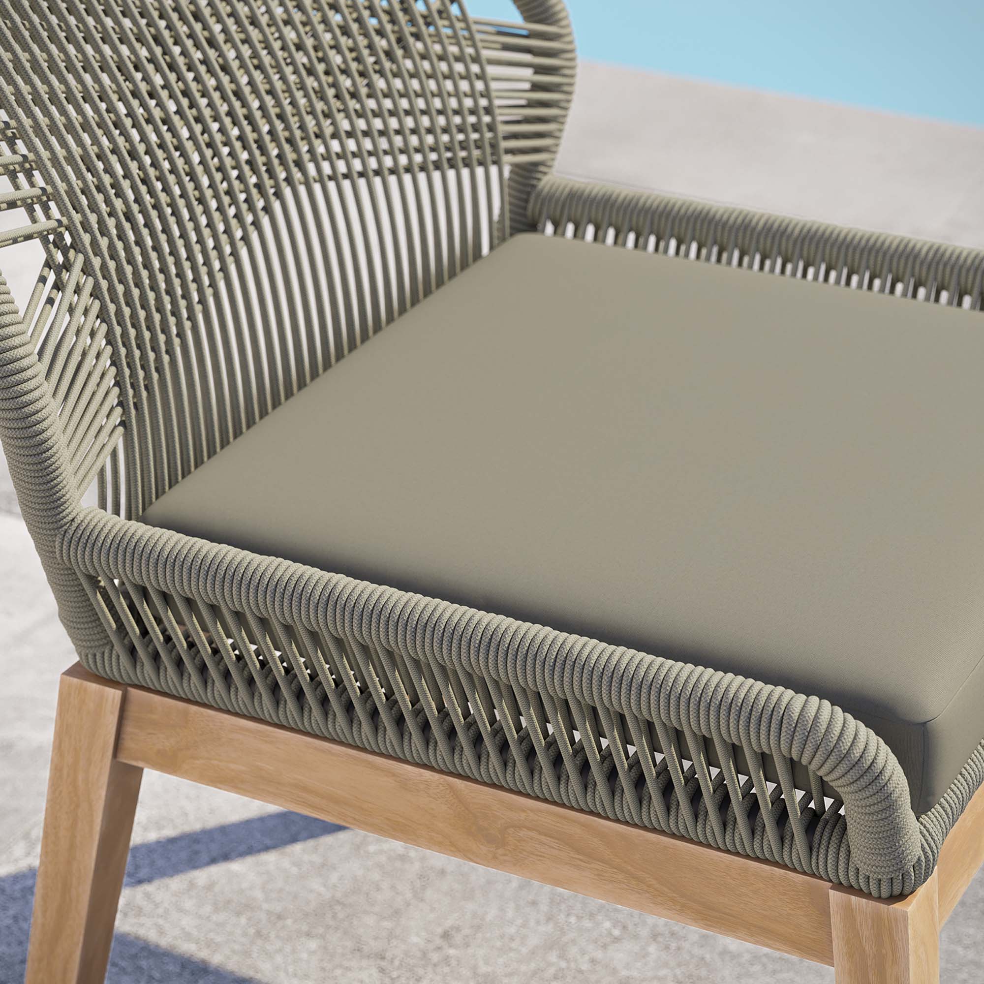 Wellspring Outdoor Patio Teak Wood Dining Chair, Light Gray Greige