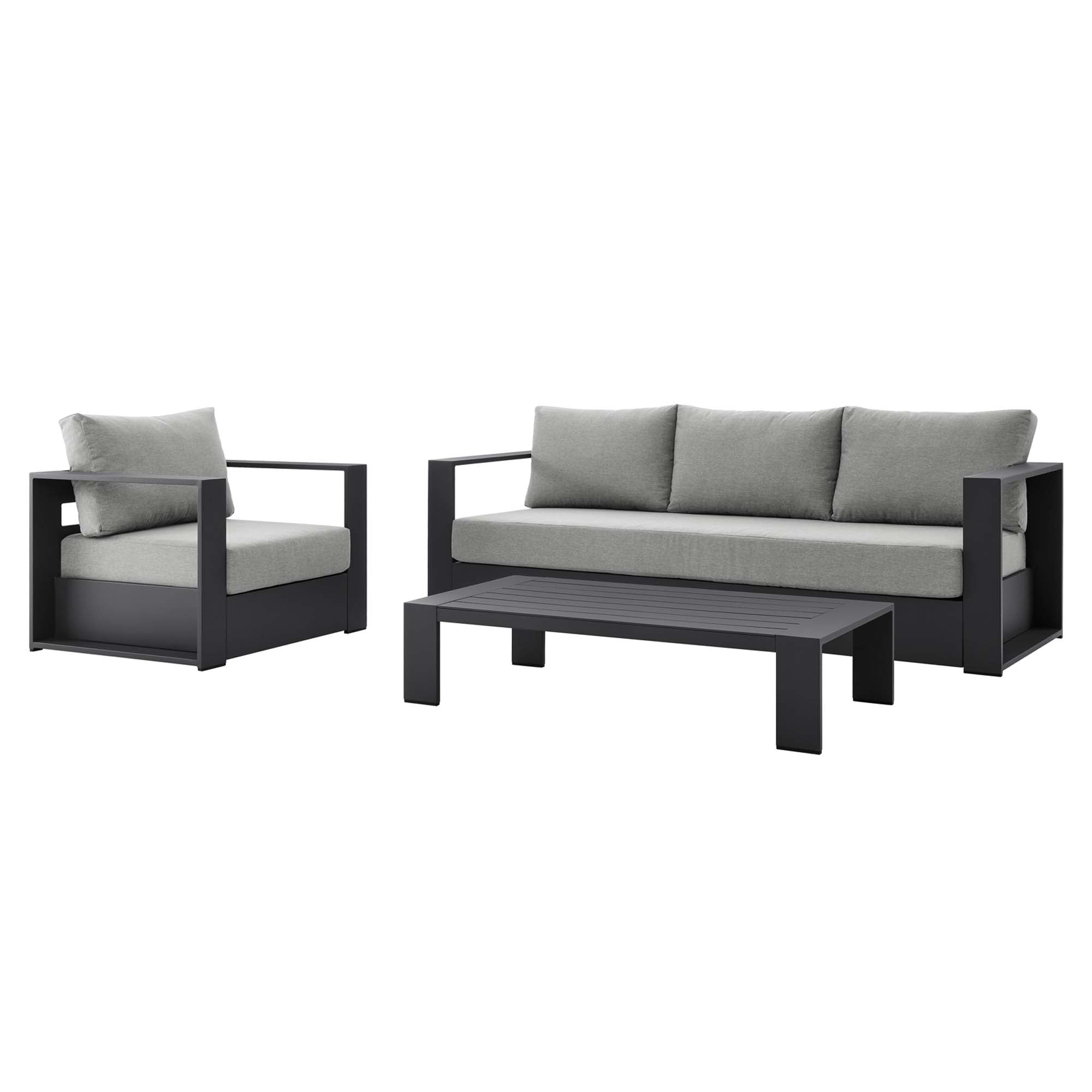 Tahoe 3-Piece Outdoor Patio Powder-Coated Aluminum Set, Gray Gray
