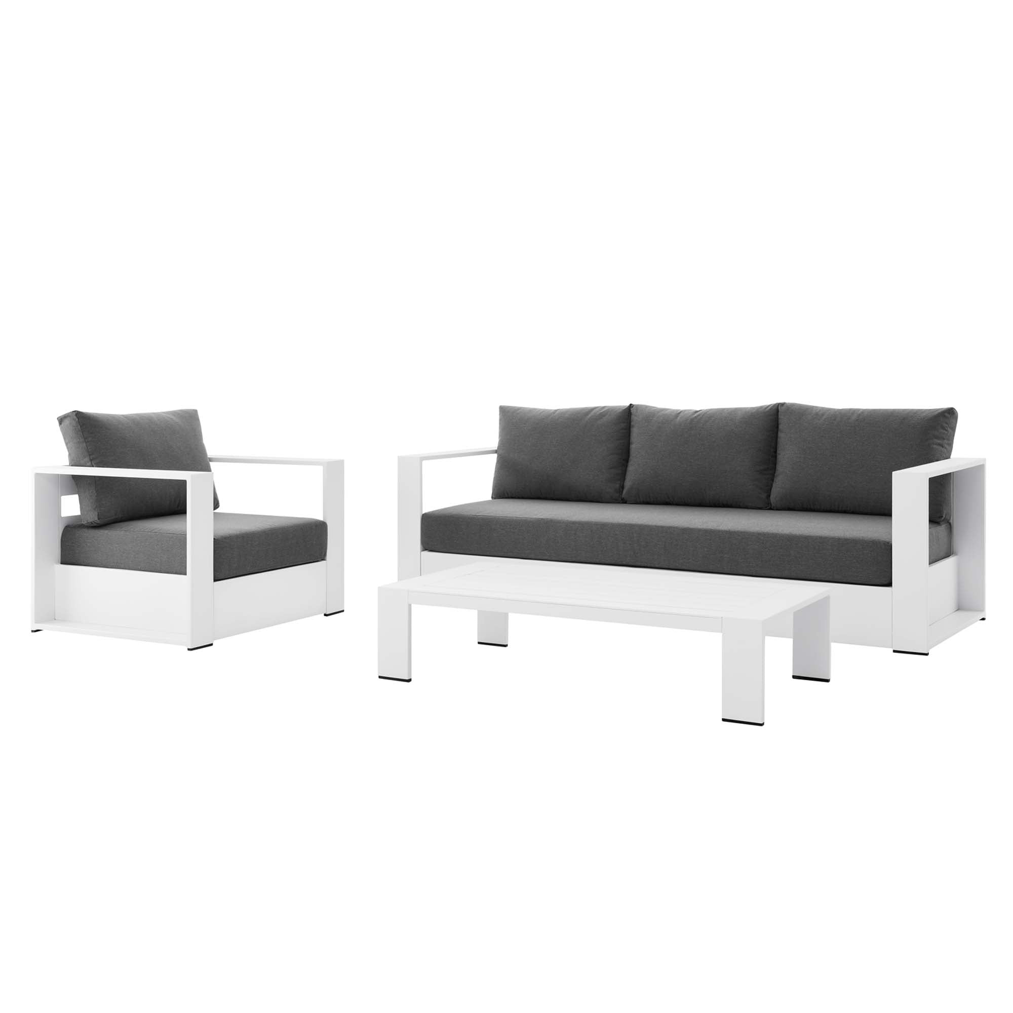 Tahoe 3-Piece Outdoor Patio Powder-Coated Aluminum Set, White Charcoal