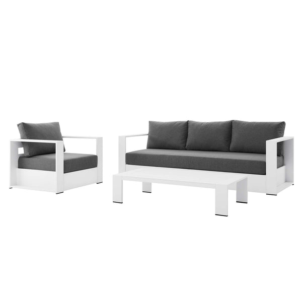 Tahoe 3-Piece Outdoor Patio Powder-Coated Aluminum Set, White Charcoal
