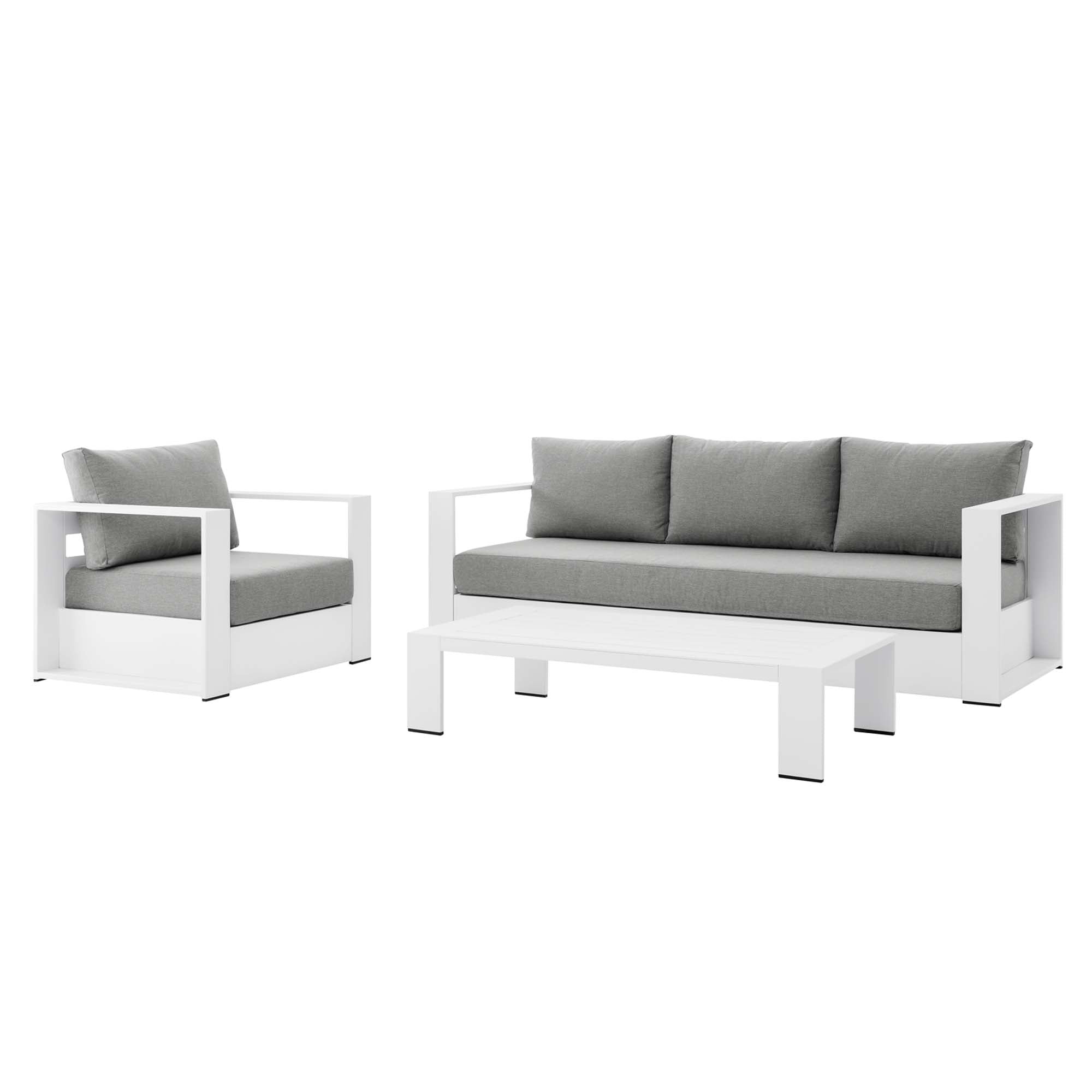 Tahoe 3-Piece Outdoor Patio Powder-Coated Aluminum Set, White Gray