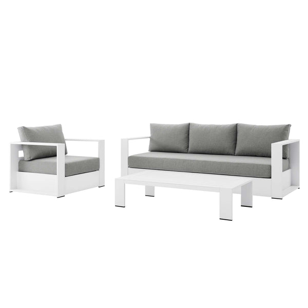 Tahoe 3-Piece Outdoor Patio Powder-Coated Aluminum Set, White Gray