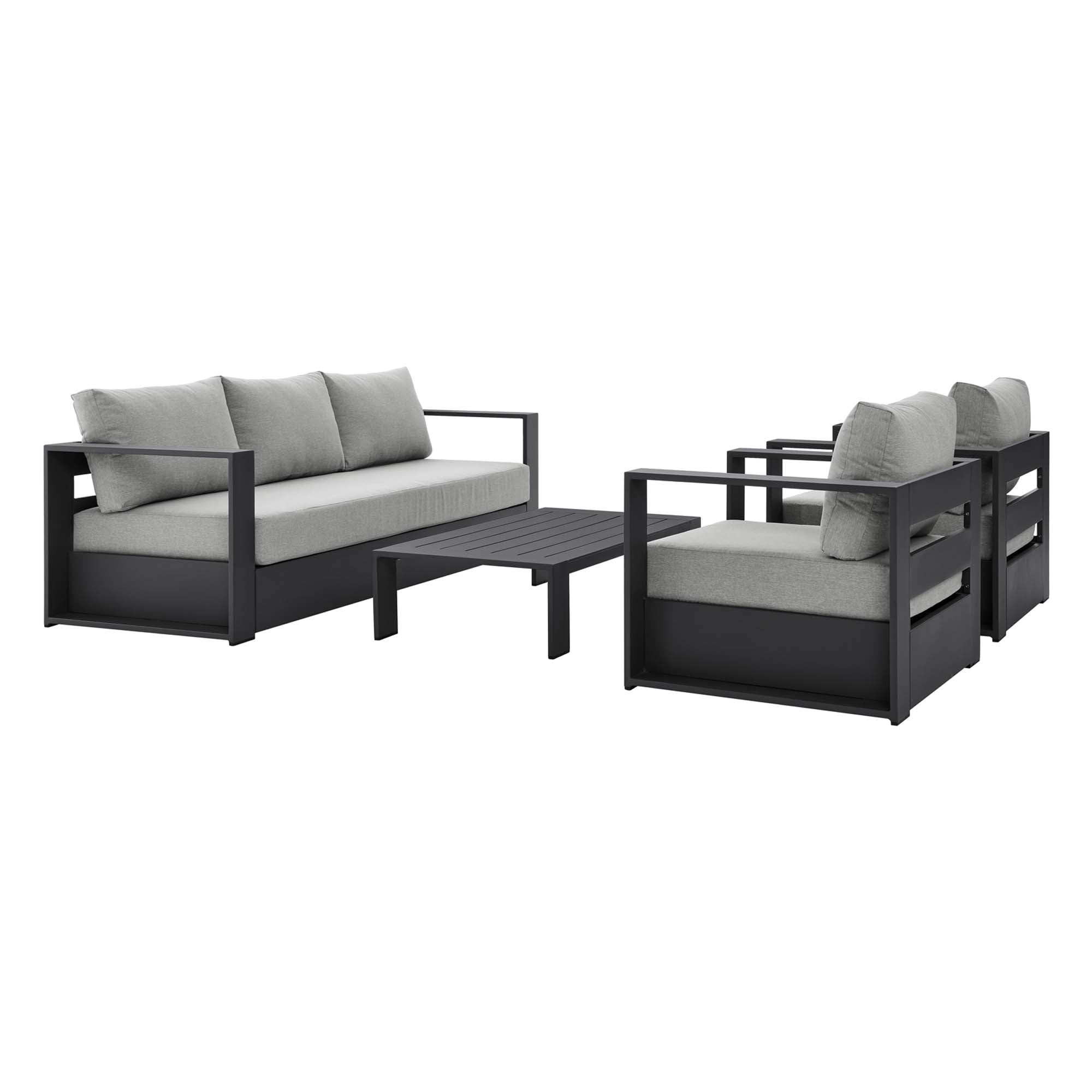 Tahoe 4-Piece Outdoor Patio Powder-Coated Aluminum Set, Gray Gray