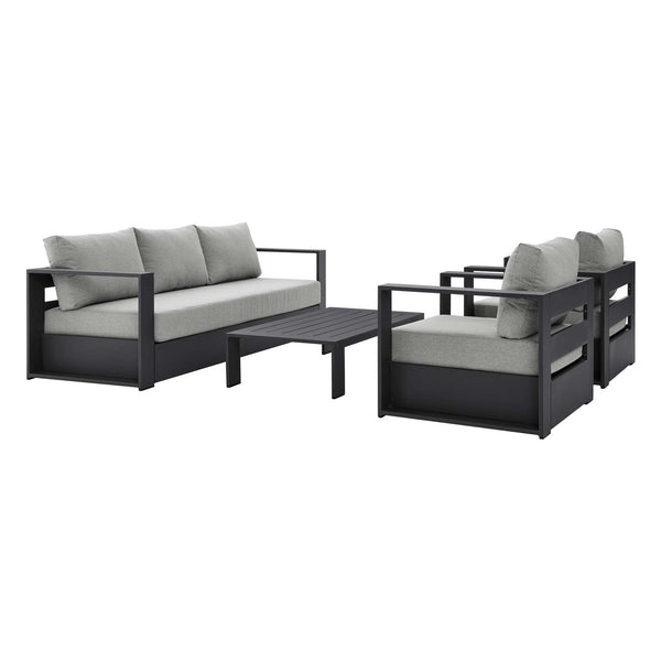 Tahoe 4-Piece Outdoor Patio Powder-Coated Aluminum Set, Gray Gray