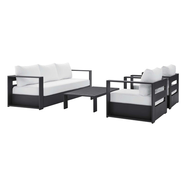 Tahoe 4-Piece Outdoor Patio Powder-Coated Aluminum Set, Gray White
